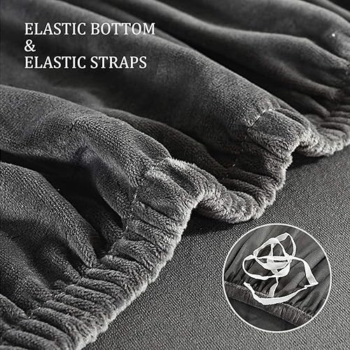 Miniatura 4 de OQOPO Funda de terciopelo para sofá en forma de L, funda elástica para sofá seccional, funda para muebles para mascotas y niños, color verde oscuro,