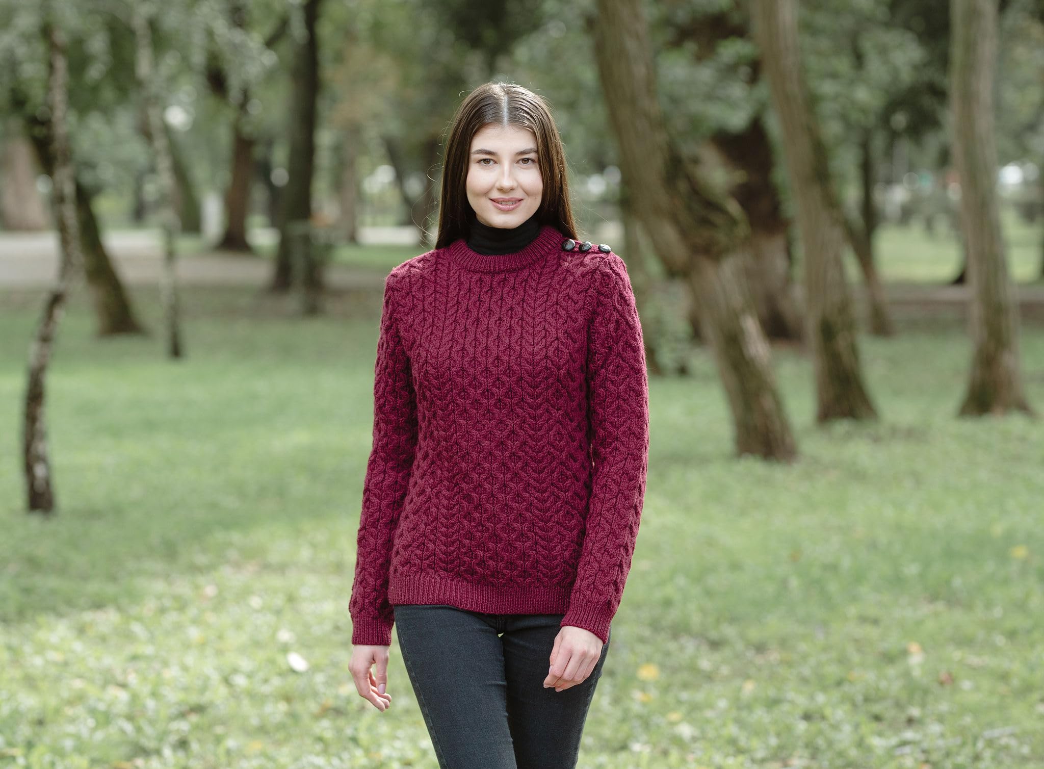 SAOL Maglia da donna 100% lana merino con bottoni laterali