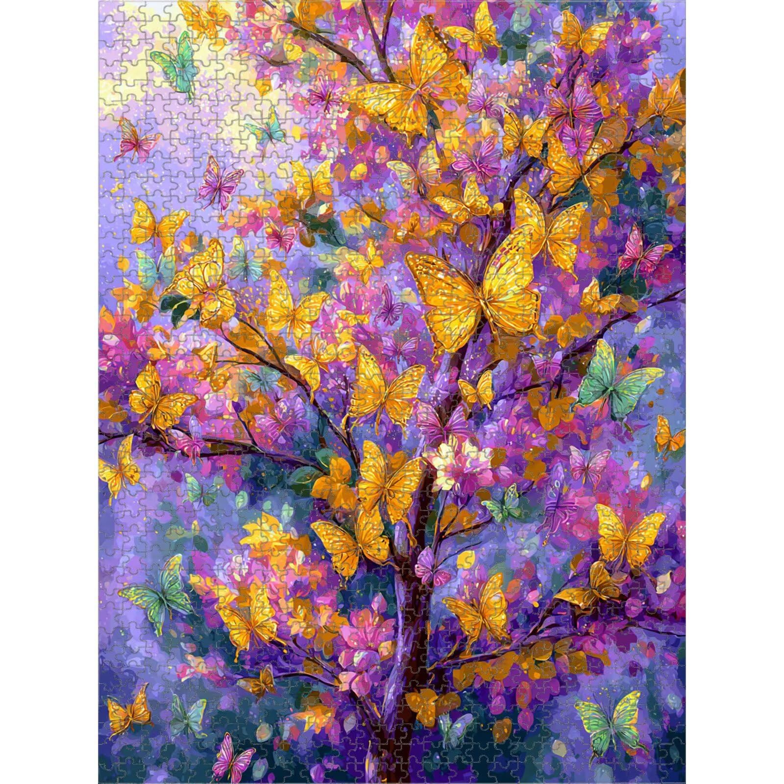 Puzzle 1000 Pièces, Arbre & Papillon Puzzle en Bois Durable 1T#1353 | Puzzle en Bois, Découpe de Précision, Encres aux Couleurs Vives, Loisir Relaxant, Décoration Intérieure, Cadeau, 50x75cm