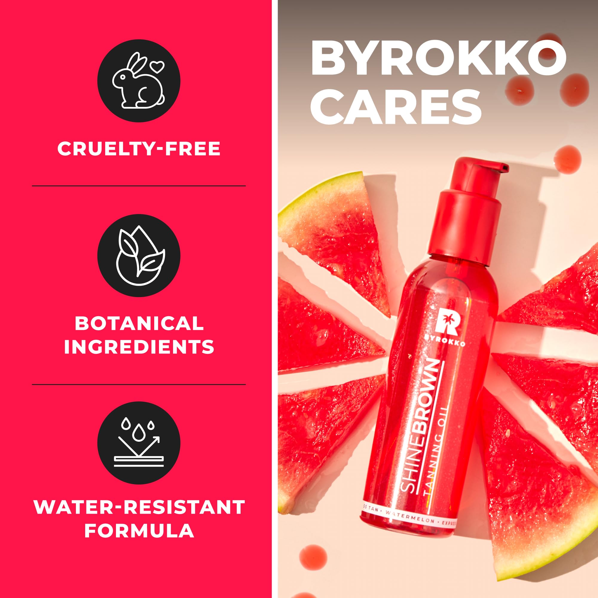 BYROKKO Olejek do opalania Shine Brown Watermelon (145 ml), Olejek do opalania do stosowania na słońcu i w solarium, Super aktywny olejek dla maksymalnego opalenia