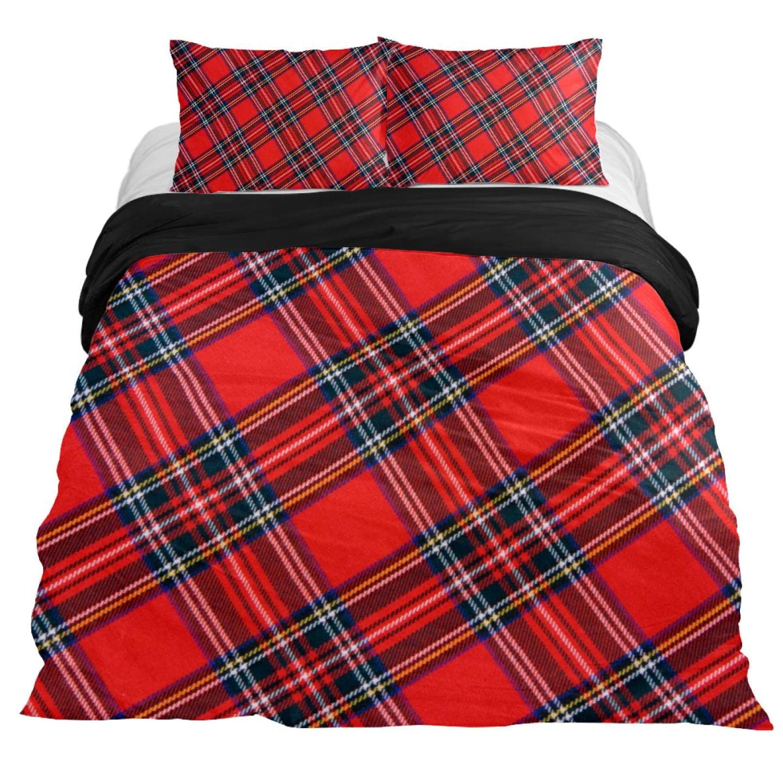 Eslifey Royal Stewart Tartan Soft 3 Pieces Duvet Cover Set Double Size 79" X 79" Bedding Set for Bedroom
