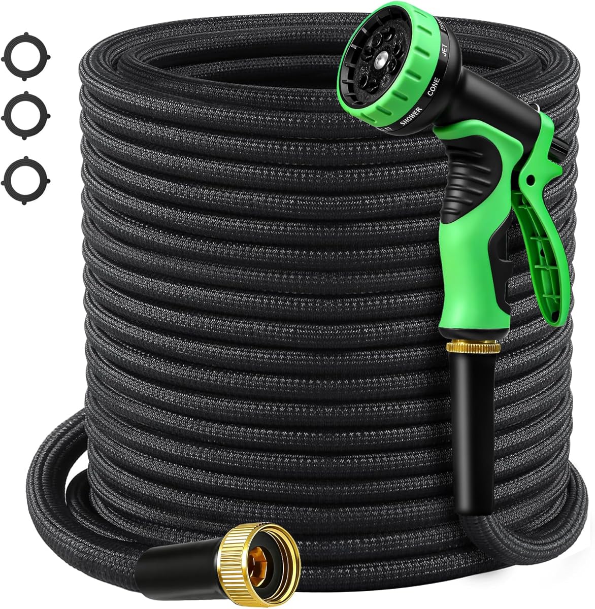 Garden Hose 100 FT, Non-Expanding Lightweight Water Hose with 10 Function Nozzle, Flexible, Kink Free, Wear-Resistant Fabric Leak Proof Garden Hoses for Outdoor, Yard, Lawn, Car, Marine, RV, Pet Bath