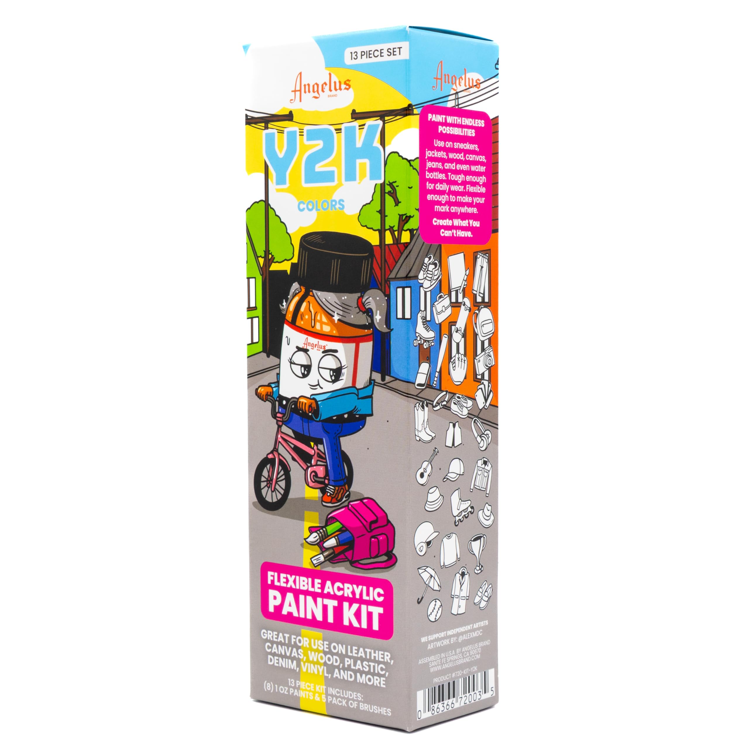 Angelus Kit di pittura per pelle, set da 13 pezzi con 8 colori acrilici flessibili (28,3 g ciascuno) e set di pennelli da 5 pezzi, personalizza scarpe da ginnastica, pelle, tela, legno, denim, vinile