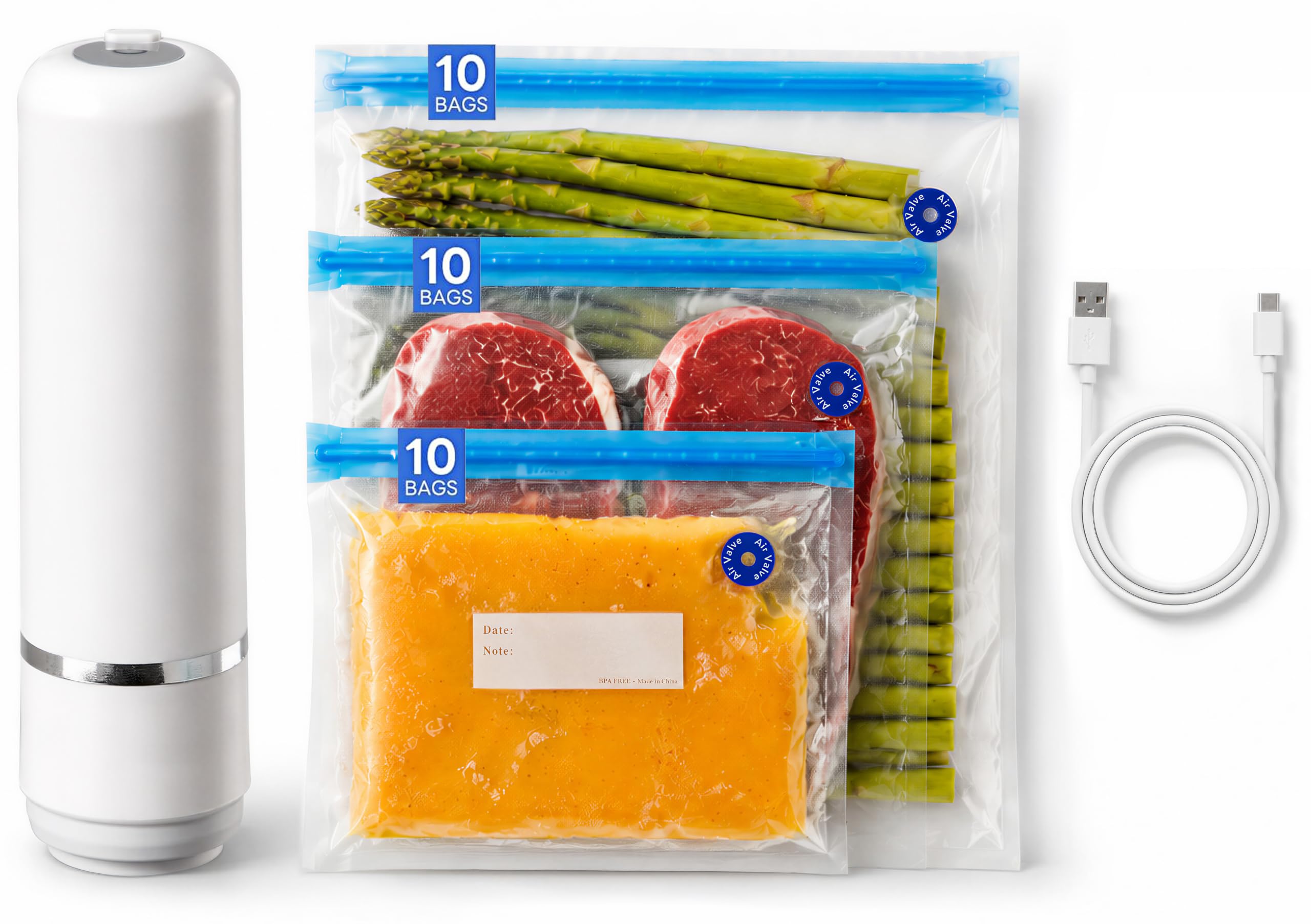 Compact Handheld Vacuum Sealer for Food with 30 Reusable Bags