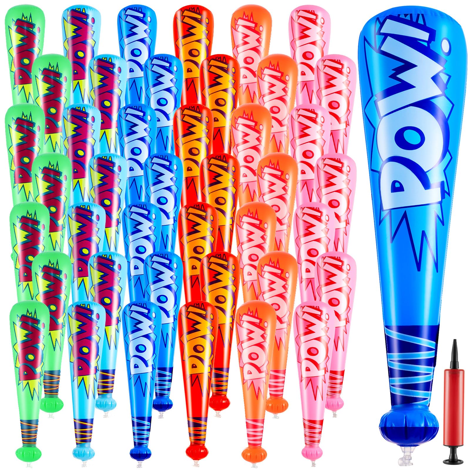 WILLBOND 48 Pcs 17 Inch Inflatable Baseball Bat Bulk Pump, Vivid Color
