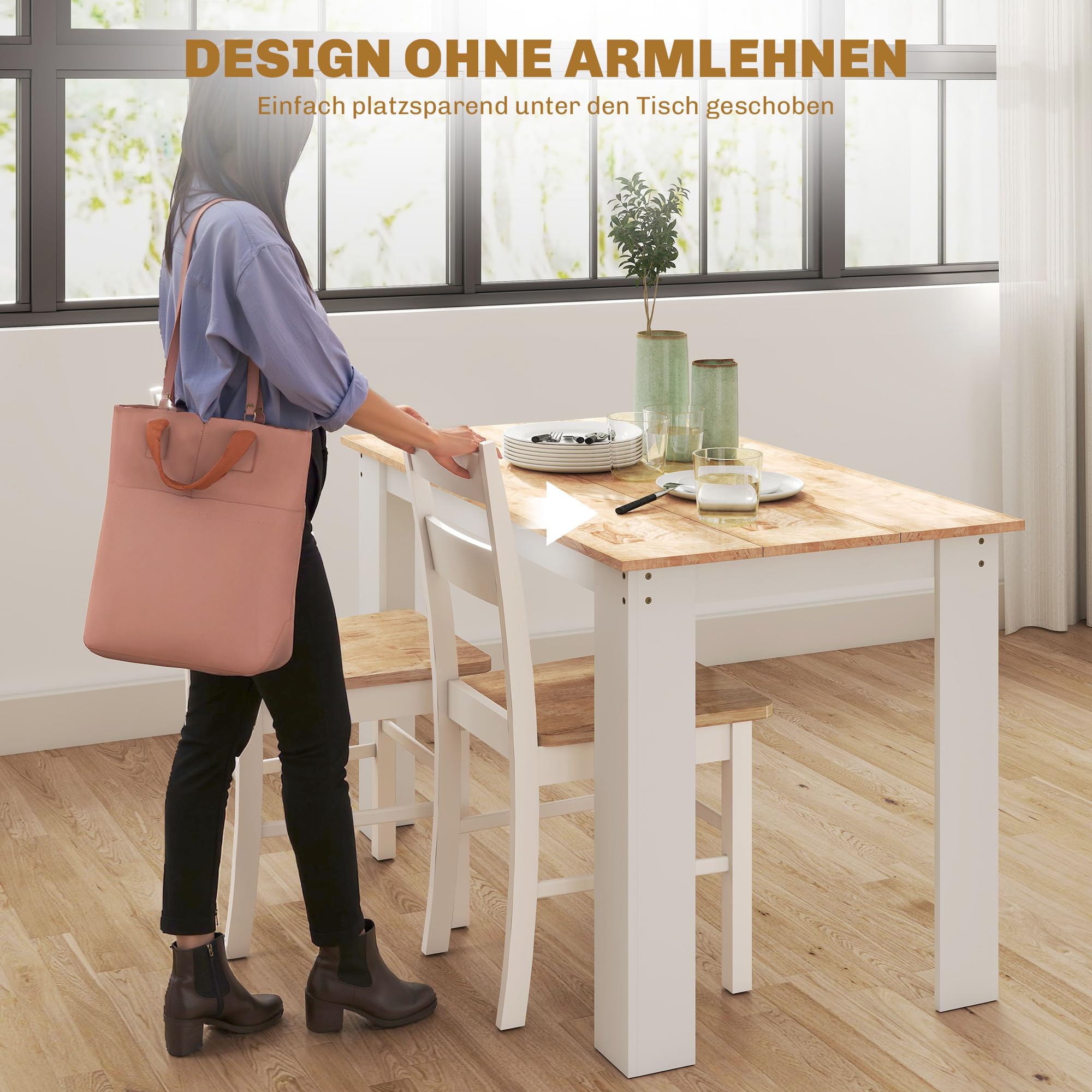 HOMCOM Esszimmerstühle 2er Set Armlose Stühle aus Holz für Esstisch Eiche
