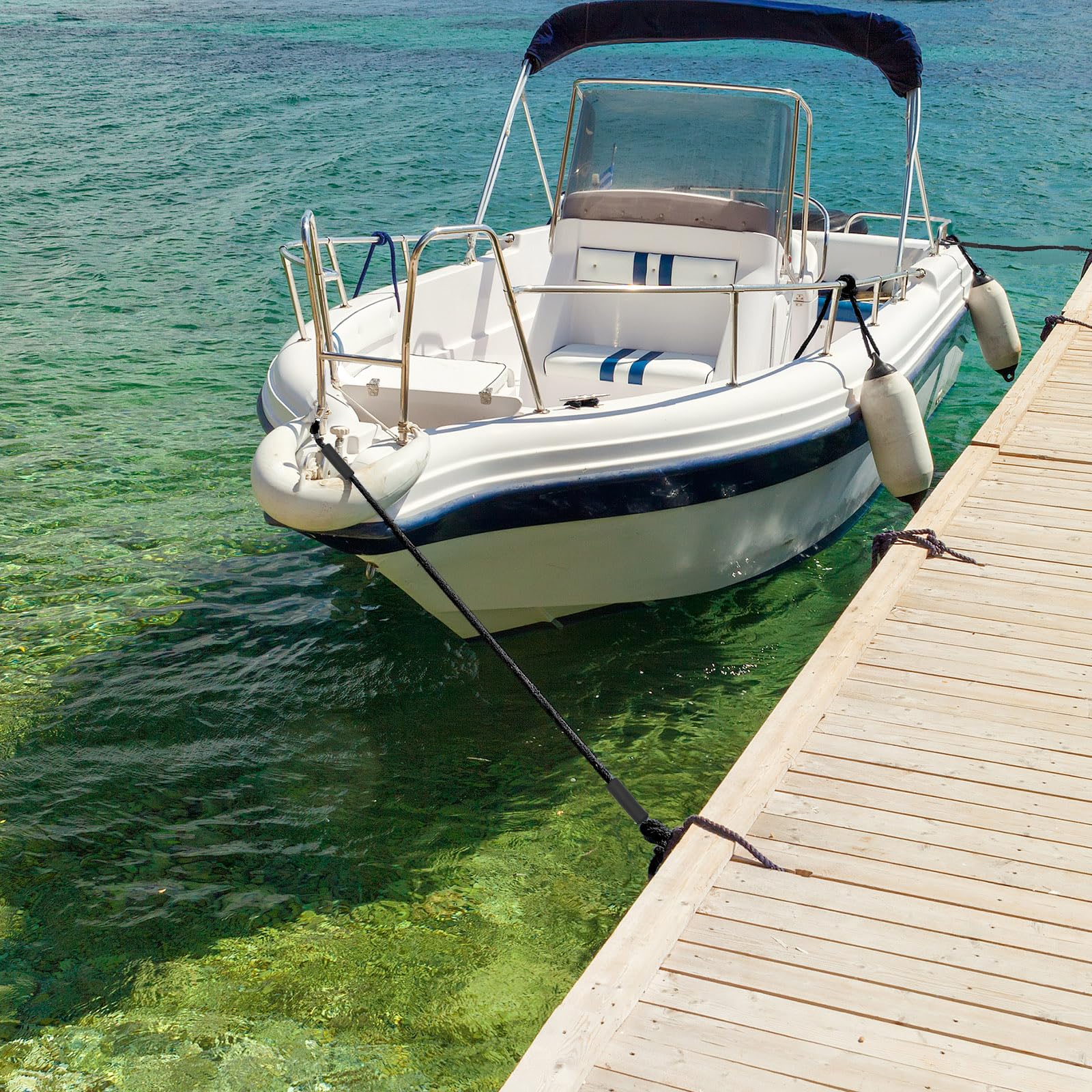 2 cavi di ancoraggio elastici per barche da 1,2 m, con clip e anello in acciaio inossidabile, corda di ancoraggio elastica regolabile, corda di ormeggio resistente per PWC, kayak, jet ski