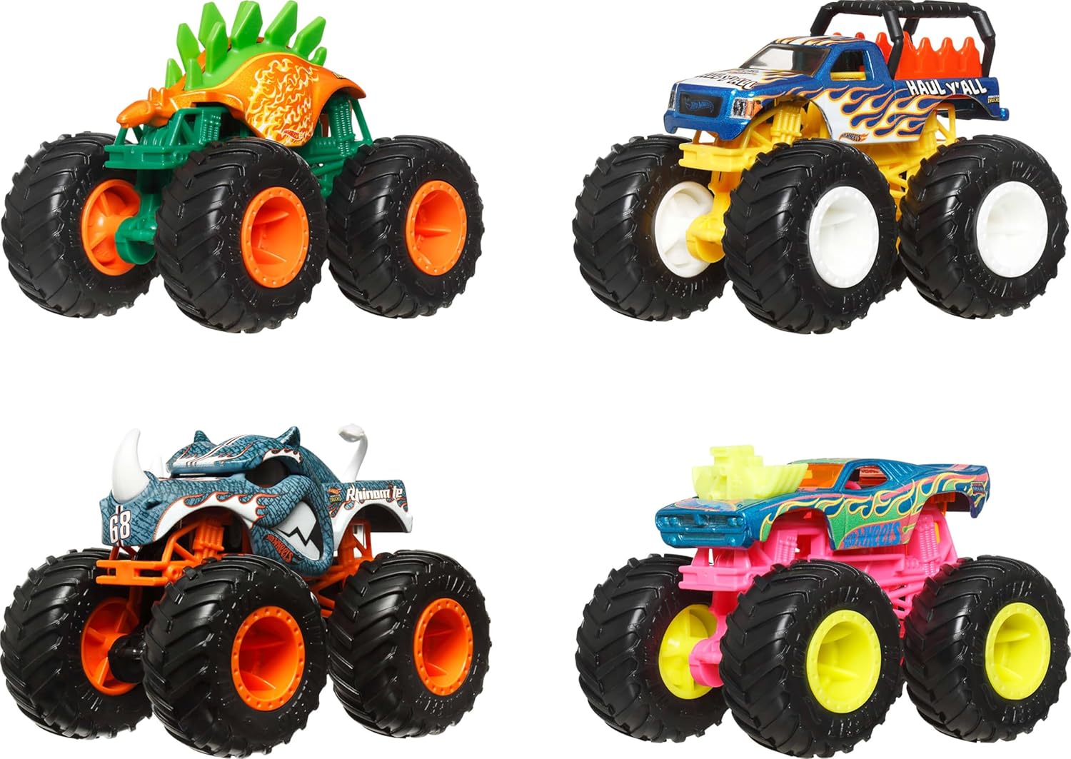Hot Wheels Monster Trucks, 1:64 Scale Monster Trucks Toy Trucks, Set of 4, Giant Wheels, Favorite Characters and Cool Designs