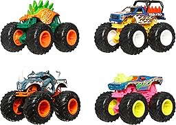 Hot Wheels Monster Trucks 4 Pack 1:64 Scale Vehicles, Giant Wheels, Favourite Characters, Great Decorations, JGD65