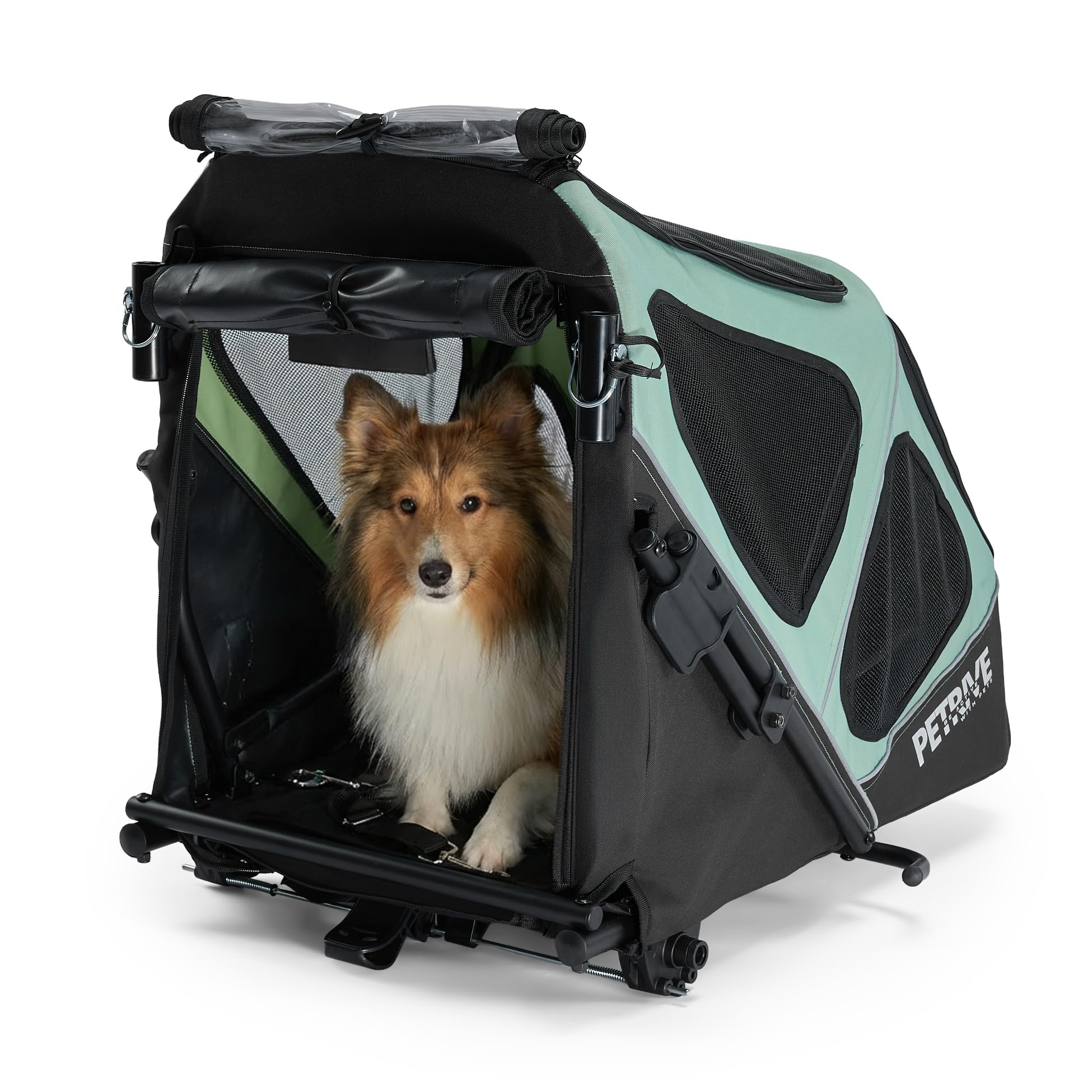 PETRIVE 2-in-1 Fahrradanhänger für Hunde bis 30 kg, Faltbarer Hundetransporter, atmungsaktive Hundebox mit wasserabweisendem Stoff, Regenschutz, für Fahrrad & E-Bike
