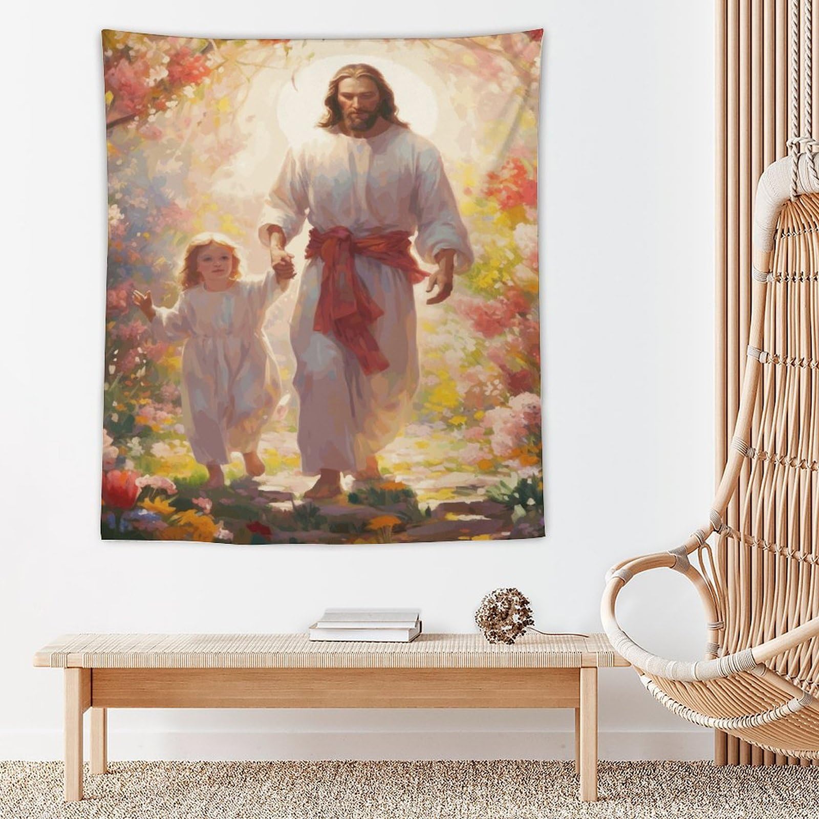 Amazon.com: Vendhui Juses and Girl in Flower Garden Tapestry