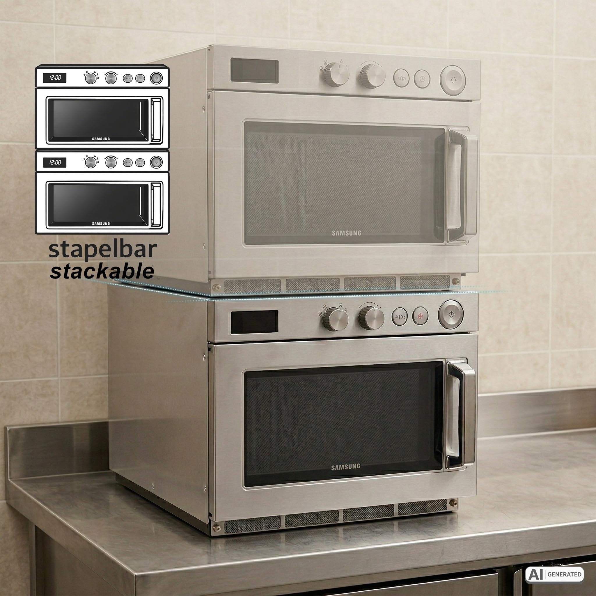 SARO SAMSUNG MJ2691 - Microonde da 26 l e 1850 W, dotato di 5 livelli, LED, display digitale per l’indicazione del tempo, in acciaio inox