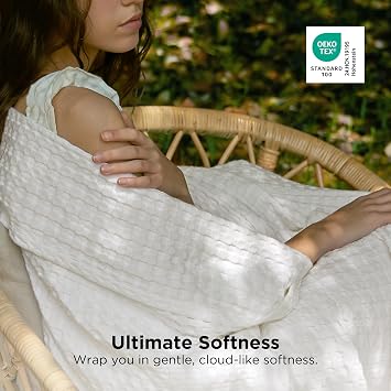 Bedsure Cooling Cotton Waffle Full Size Blanket - Lightweight Breathable Blanket of Rayon Derived from Bamboo for Hot Sleepers, Luxury Throws for Bed, Couch and Sofa, Ivory, 80x90 Inches