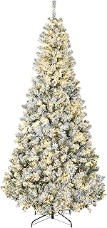 HOMCOM 7.5ft Tall Prelit Artificial Christmas Tree Holiday Décor with 1188 Snow Flocked Branches, 500 Warm White LED Light...
