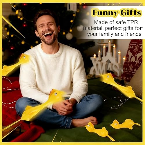 Miniatura 3 de Jenaai 500 piezas de pollo volador tirachinas de goma parpadeante de pollo a granel para el día de Pascua, amarillo, elástico, regalo de catapulta