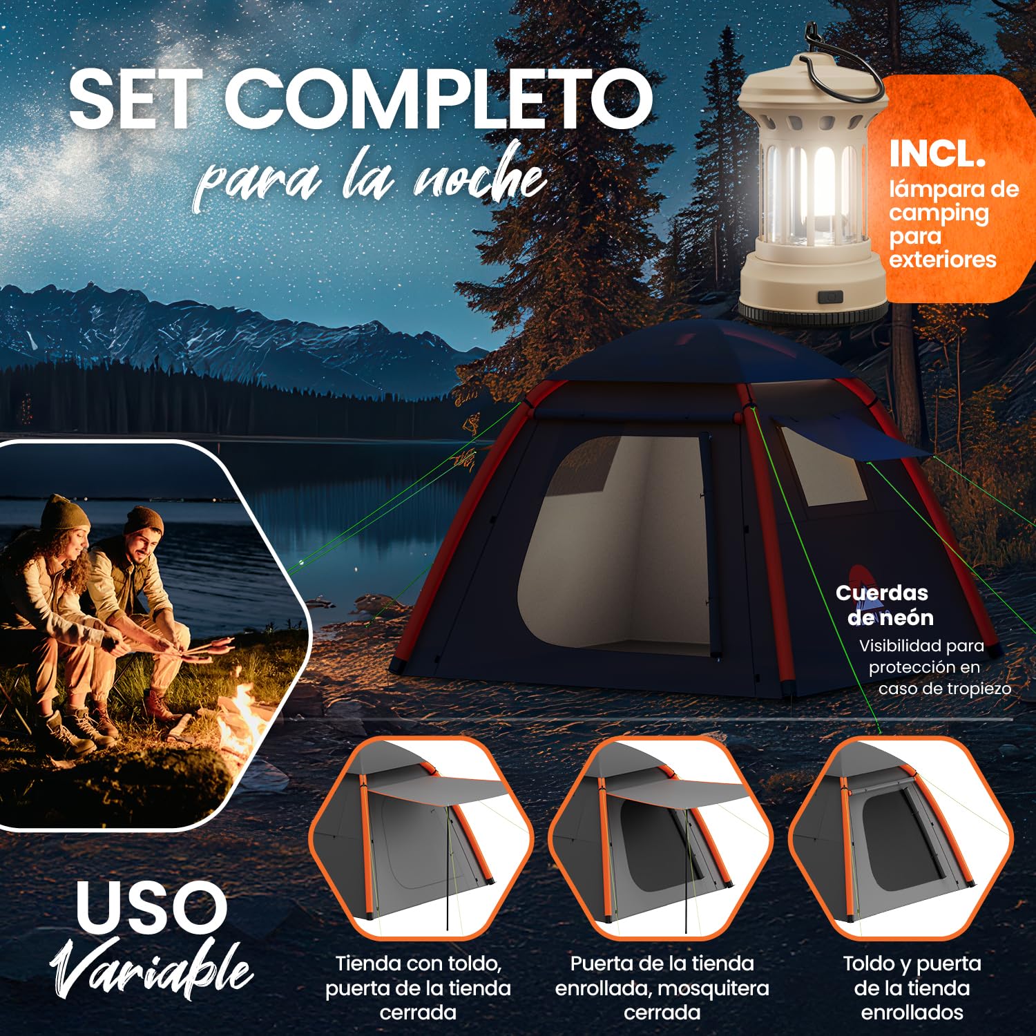 ELONEO Tienda de campaña hinchable con toldo y bomba de aire, tienda de campaña impermeable, ultraligera, tienda de campaña inflable con luz LED gratis