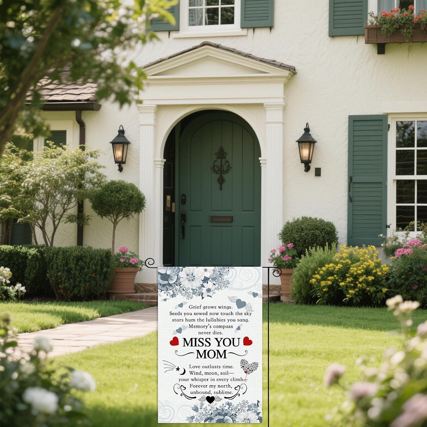 Miss You Mom Heavenly Garden Flags Funeral Remembrance Decoration Mom Funeral Memorial Garden Flags for Cemetery Happy Mother's Day in Heaven Banner 12x18 inch Double Side - Image 7