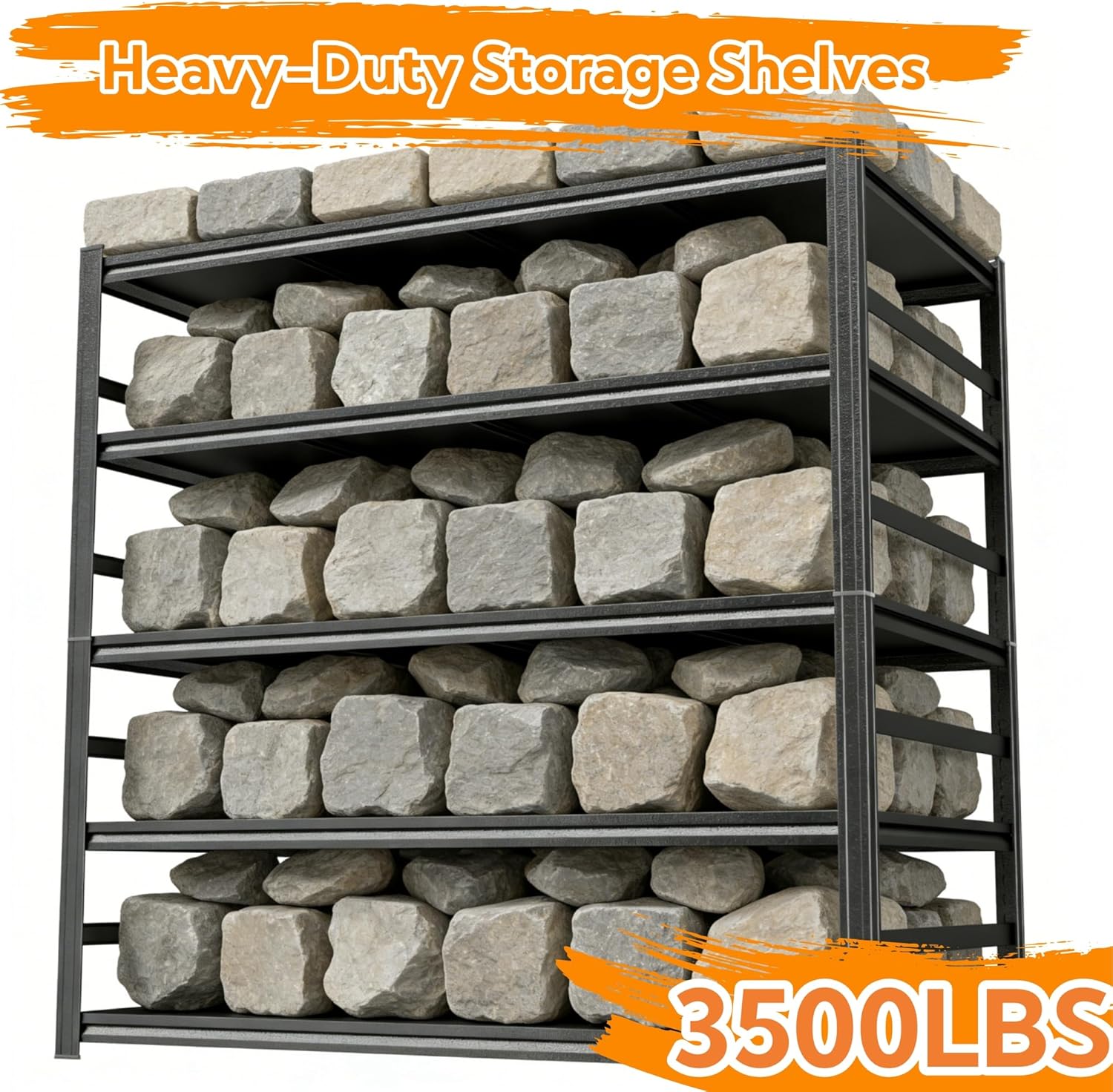 Garage Shelving 5-Tier Heavy Duty Shelving 3500LBS Adjustable Storage Shelves Metal Shelving Tool Storage for Basement, Shed, Warehouse, Industrial Area, Commercial Area, 73"H×47.2"W×23.6"D, Black