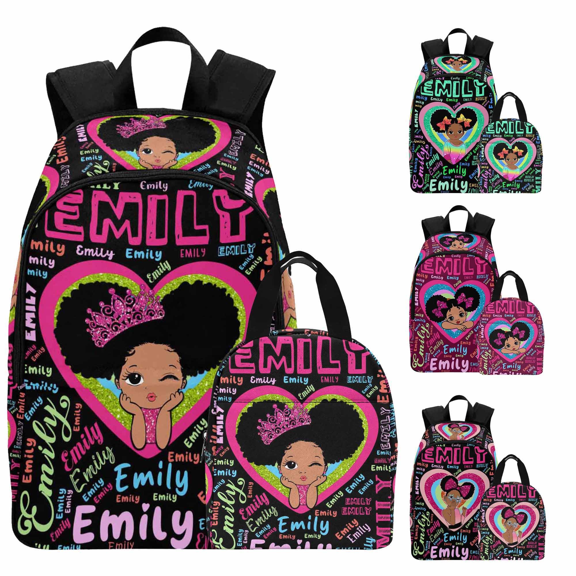 InterestPrint Custom Kids Backpack for Girls Sparkle Children Casual Daypack Backpacks with Lunch Bag Personalized with Kid's Name Preschool School