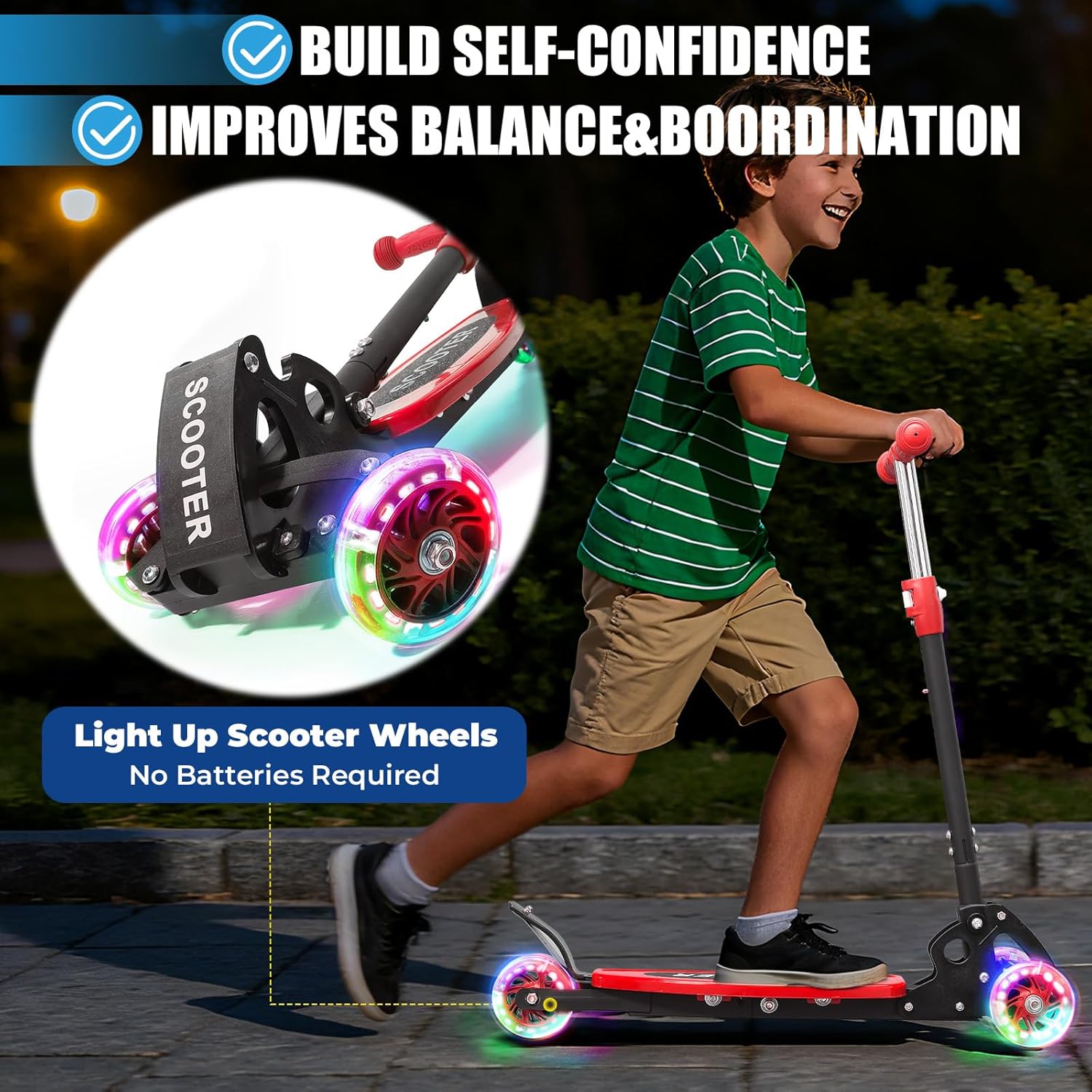 Foldable Kids Scooter with Lean-to-Steer Technology, LED Light-Up Wheels, and Quick-Adjust Handlebar – Ideal Outdoor Gift for Ages 3/4/5/6/7