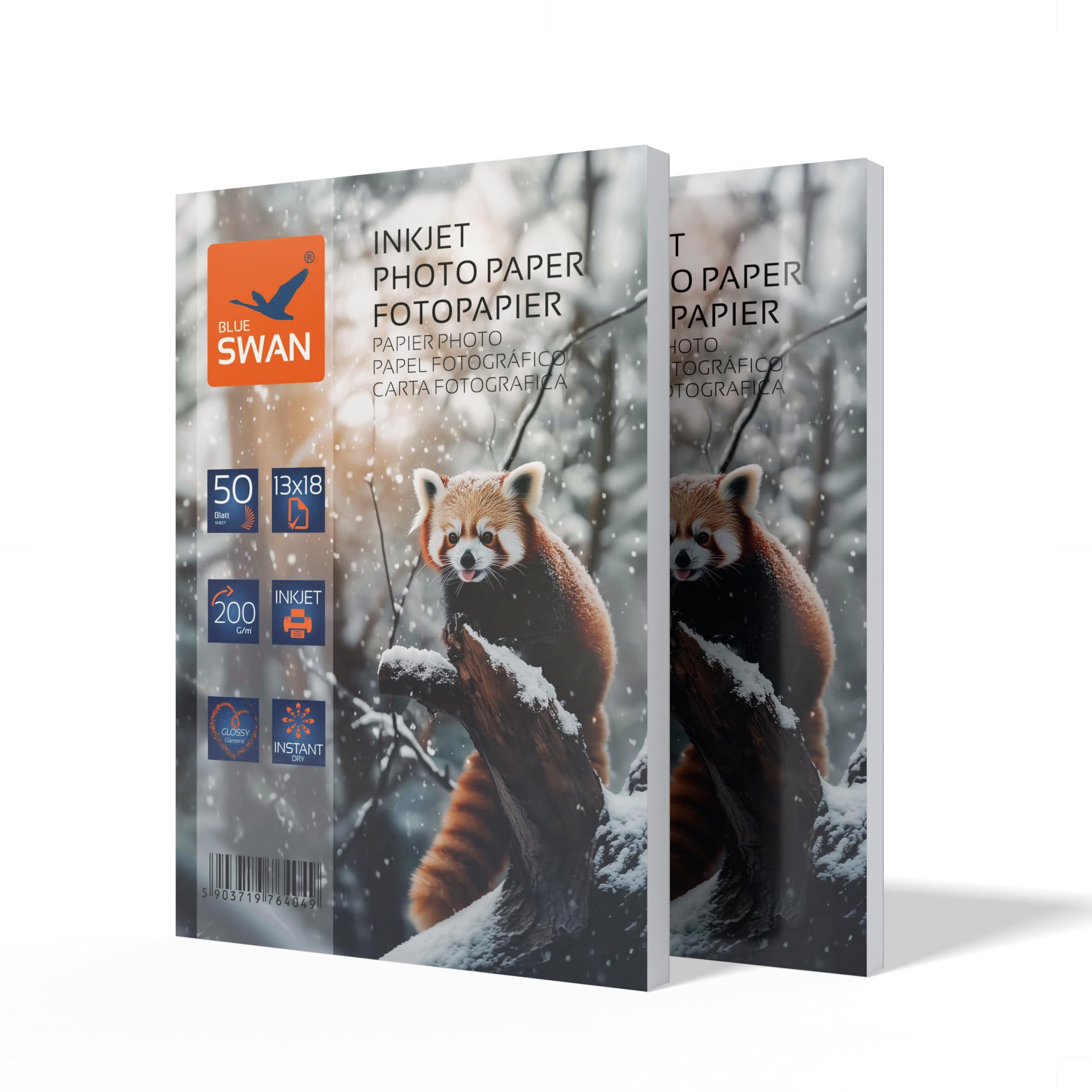 BLUE SWAN Fotopapier 13×18 cm, 200 g/m², 100 vellen (2×50) – Glanzend, waterafstotend & sneldrogend – Krasbestendig papier met hoge kleurhelderheid voor inkjetprinters