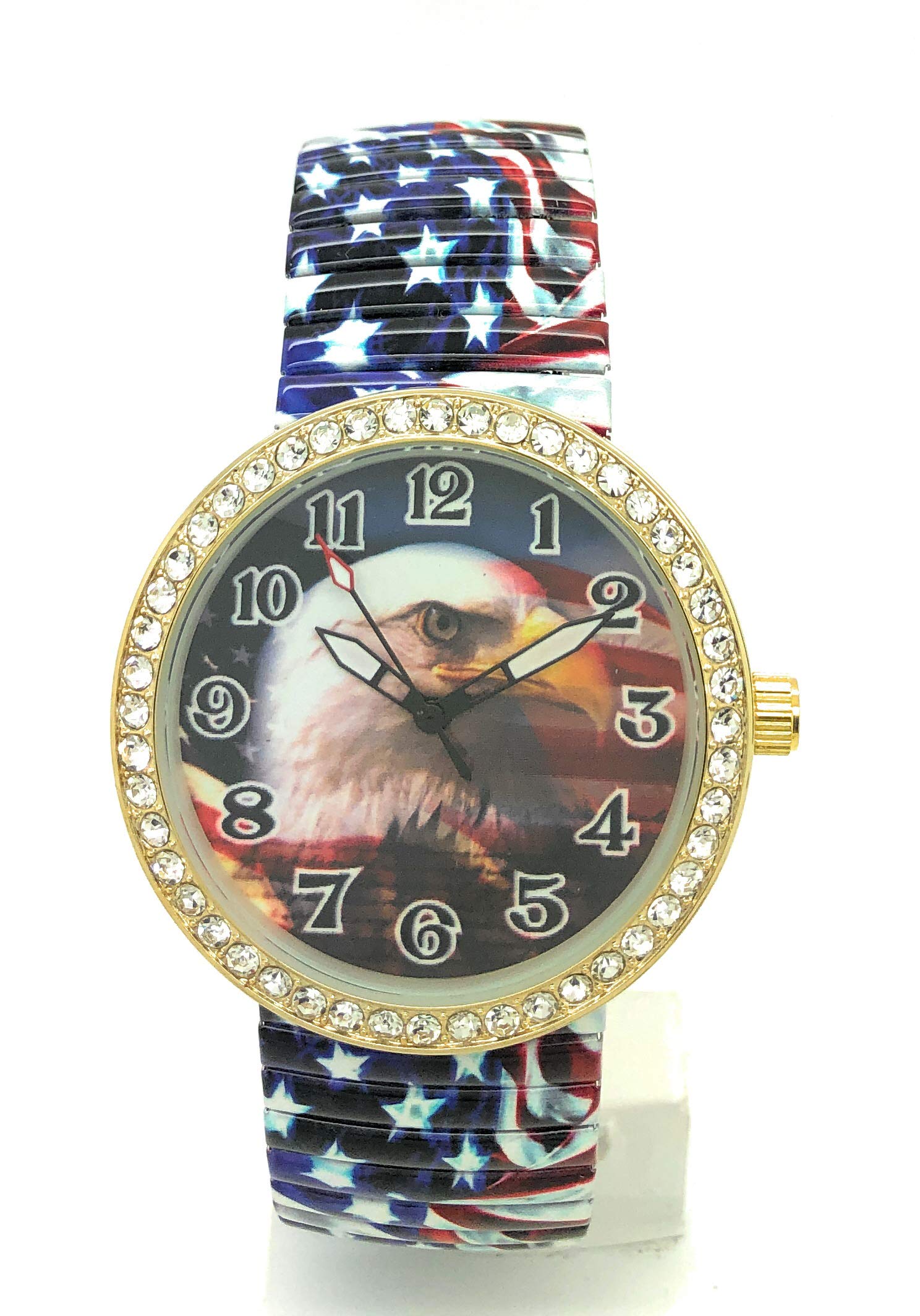 VERSALES Varsales Ladies Novelty Elegant Stretch Elastic Band Analog Quartz Fashion Watch (Eagle USA Flag)