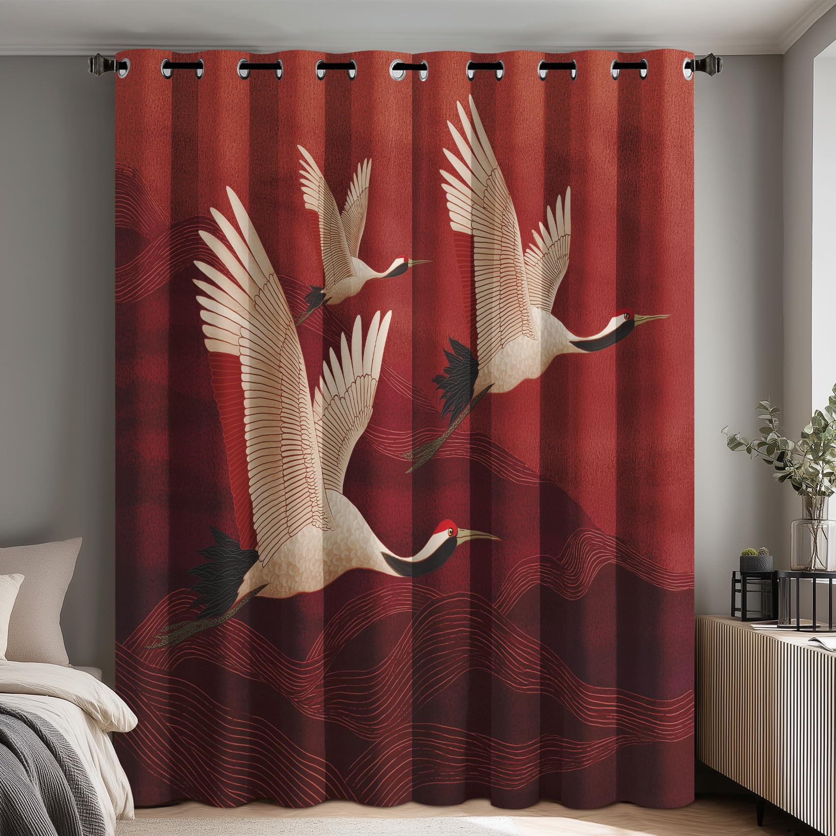 Rideau occultant grue japonaise opaque à oeillets | Lot de 2 draperies 75x166cm
