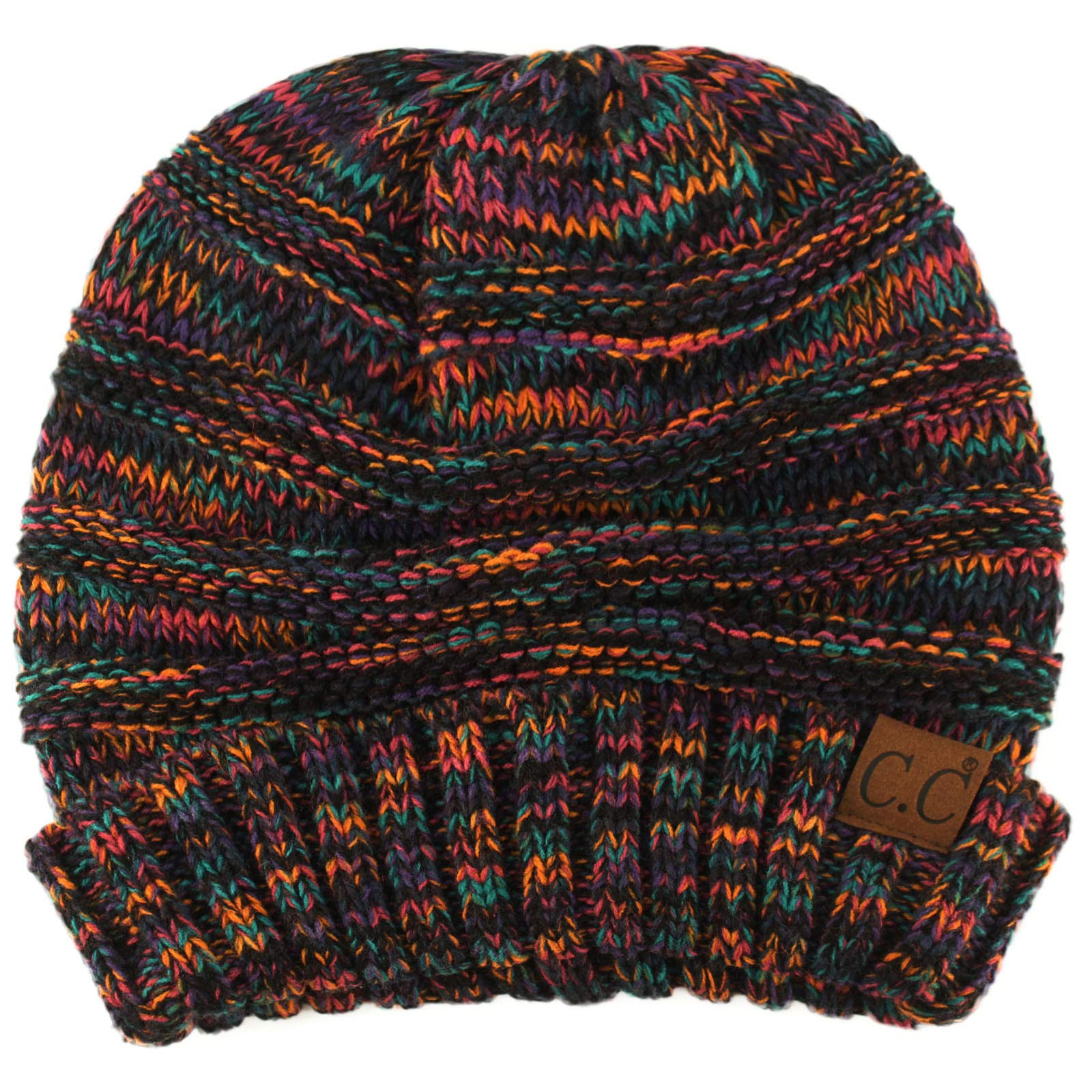 CC Winter Trendy Warm Oversized Chunky Baggy Stretchy Slouchy Skully Beanie Hat (Mix Black Multi)