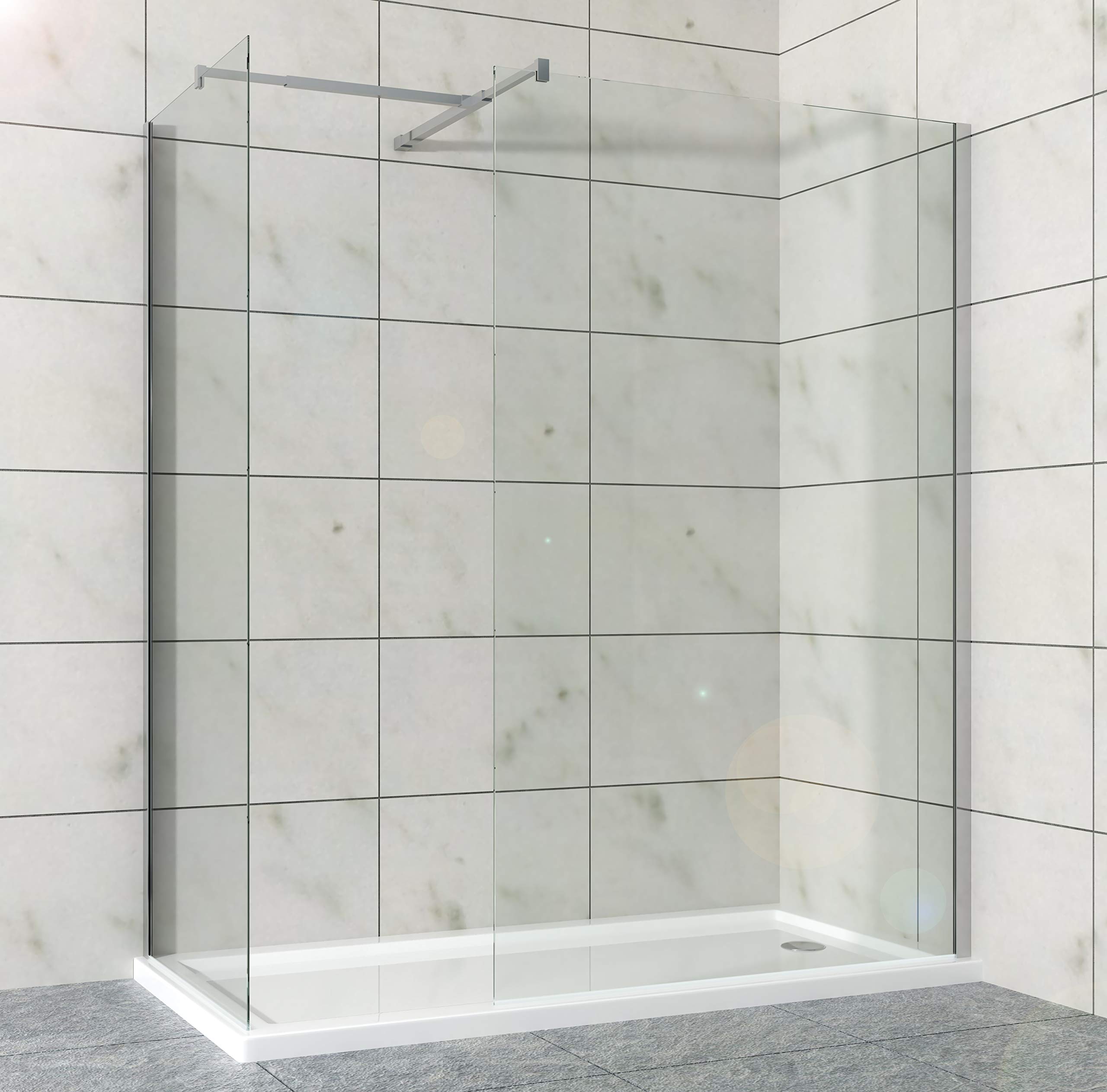 Doppia Parete Doccia Walk-in Con Braccio Di Sostegno Superiore A T Vetro 8 mm Reversibile (68-70 x 108-110 H 200 cm)