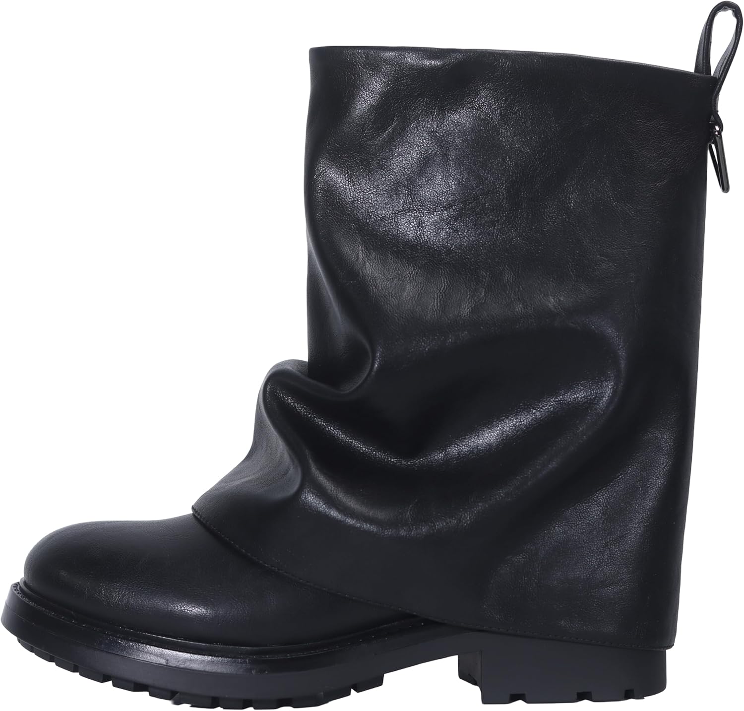 Women's Fold Over Ankle Boots with Zipper - Trendy Wide Calf Pull On Boots with Round Toe - Image 3