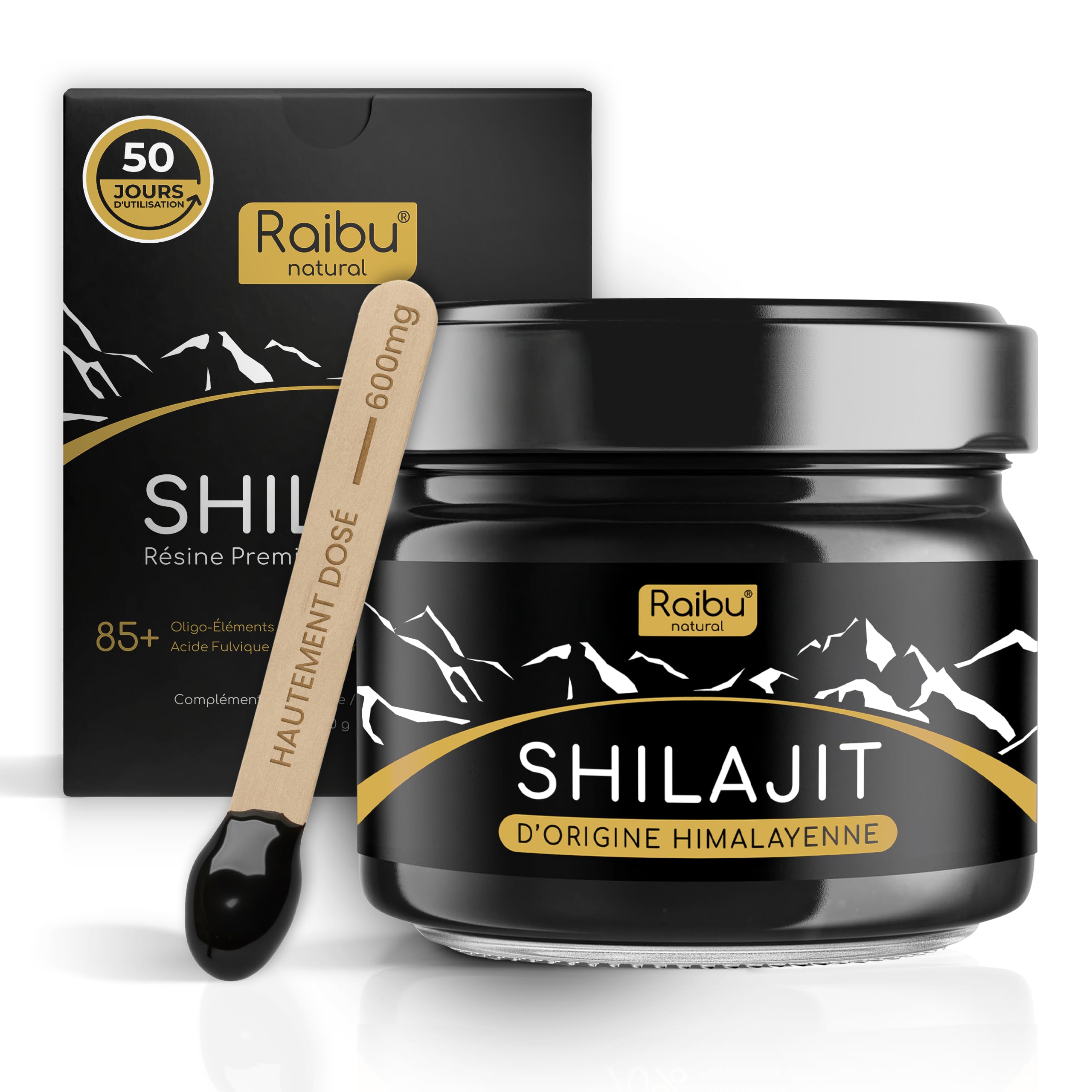 Shilajit Pure, Résine de Shilajit Himalaya - Natural, Riche en Acide Fulvique et Minéraux - Sans Additifs et Testé en Laboratoire - Authentique et Naturel 30g - Spatule Incluse