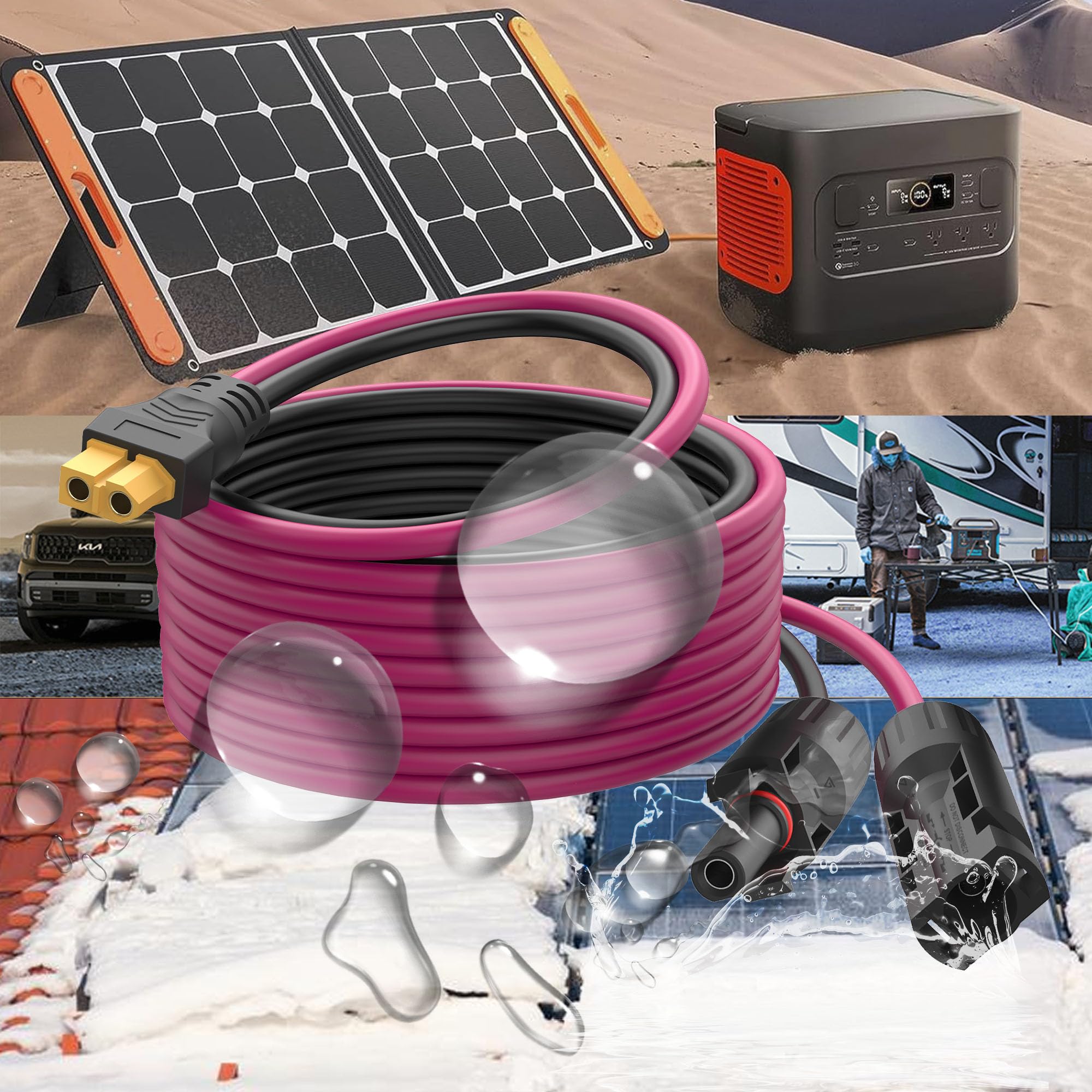 HIEbee Câble solaire 12 AWG vers XT60i - Fiche solaire vers XT60i - Câble adaptateur pour centrale électrique portable (9,9 FT)