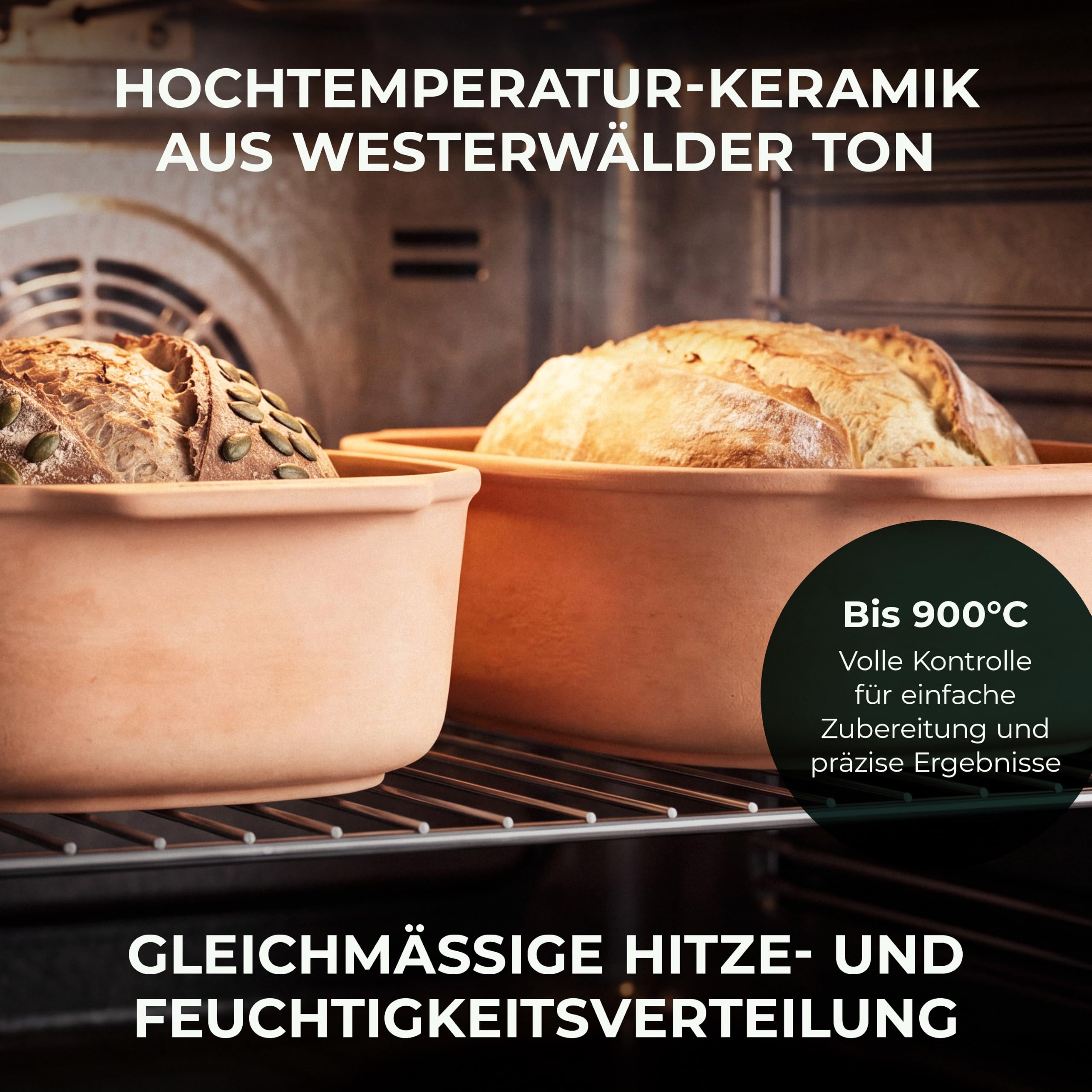 myromy® Multi-Bräter 3,5 L Keramik – Brotbackform Medium | Leer vorheizbar für starken Ofentrieb – 2 Bräter passen nebeneinander in den Backofen, leichter als Gusseisen
