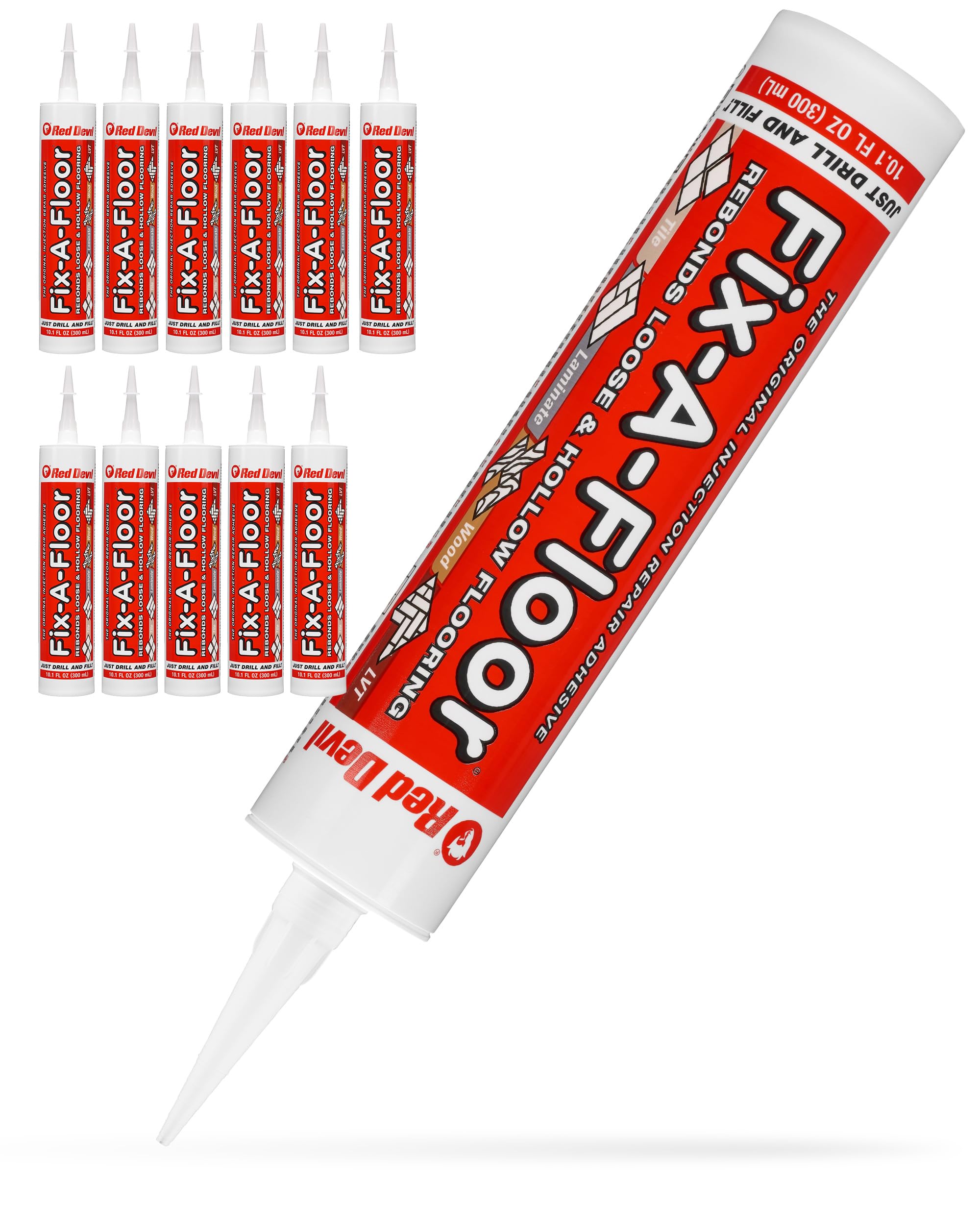 Fix A Floor Extra Strength Floor Tile Adhesive – 12-Pack Vinyl Floor Adhesive for Hollow Tiles, Laminate, Creaking Wood & More – Versatile Injector Solution, 300ml Standard Bottle