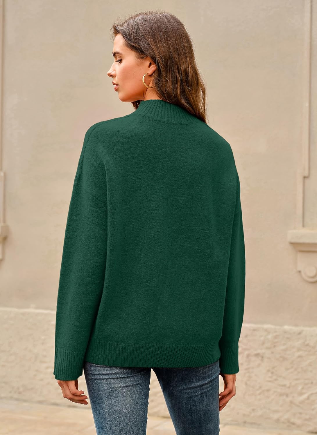 Arach&Cloz Women's Wool Blend Soft Mock Neck Casual Oversized Fall Sweater - Image 3