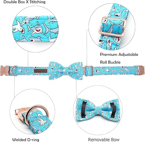 Miniatura 2 de Lionheart glory Collar de perro con lazo azul con lazo estampado de tiburón, collar para perro niño o niña, suave, duradero, ajustable, para perros