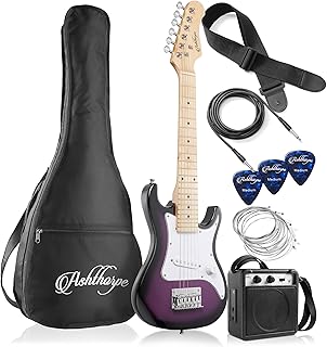 Ashthorpe 30-inch Beginner Electric Guitar Kit with Amplifier (Purple), Basic Starter Package w/Gig Bag, Strings, Strap, Picks