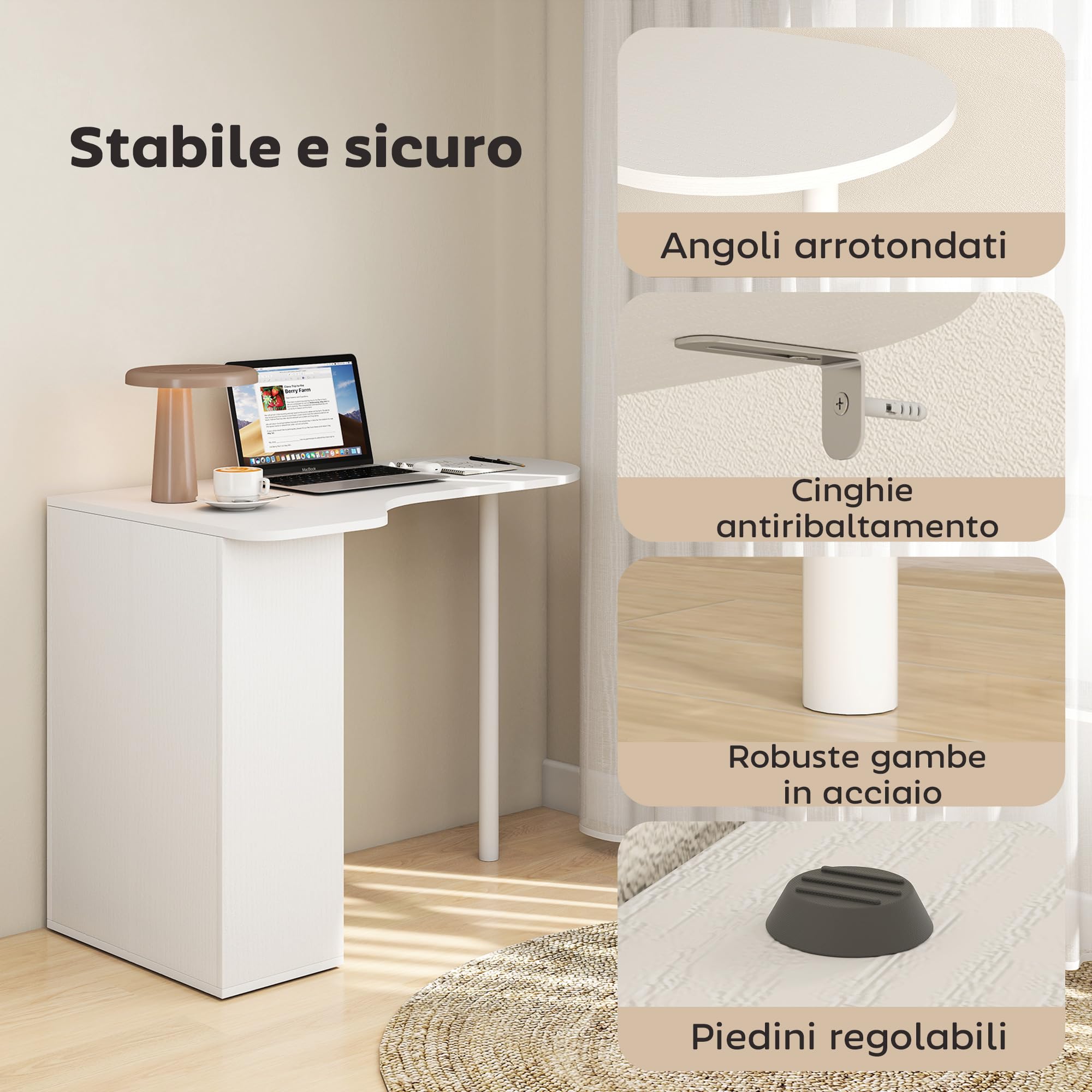 HOMCOM Scrivania Salvaspazio, con 6 Scomparti, 100x59x75.5 cm, Bianco | Scrivania Piccola, 4 Scaffali Regolabili, Piano Ricurvo, Tavolo Computer, per Casa, Studio e Ufficio
