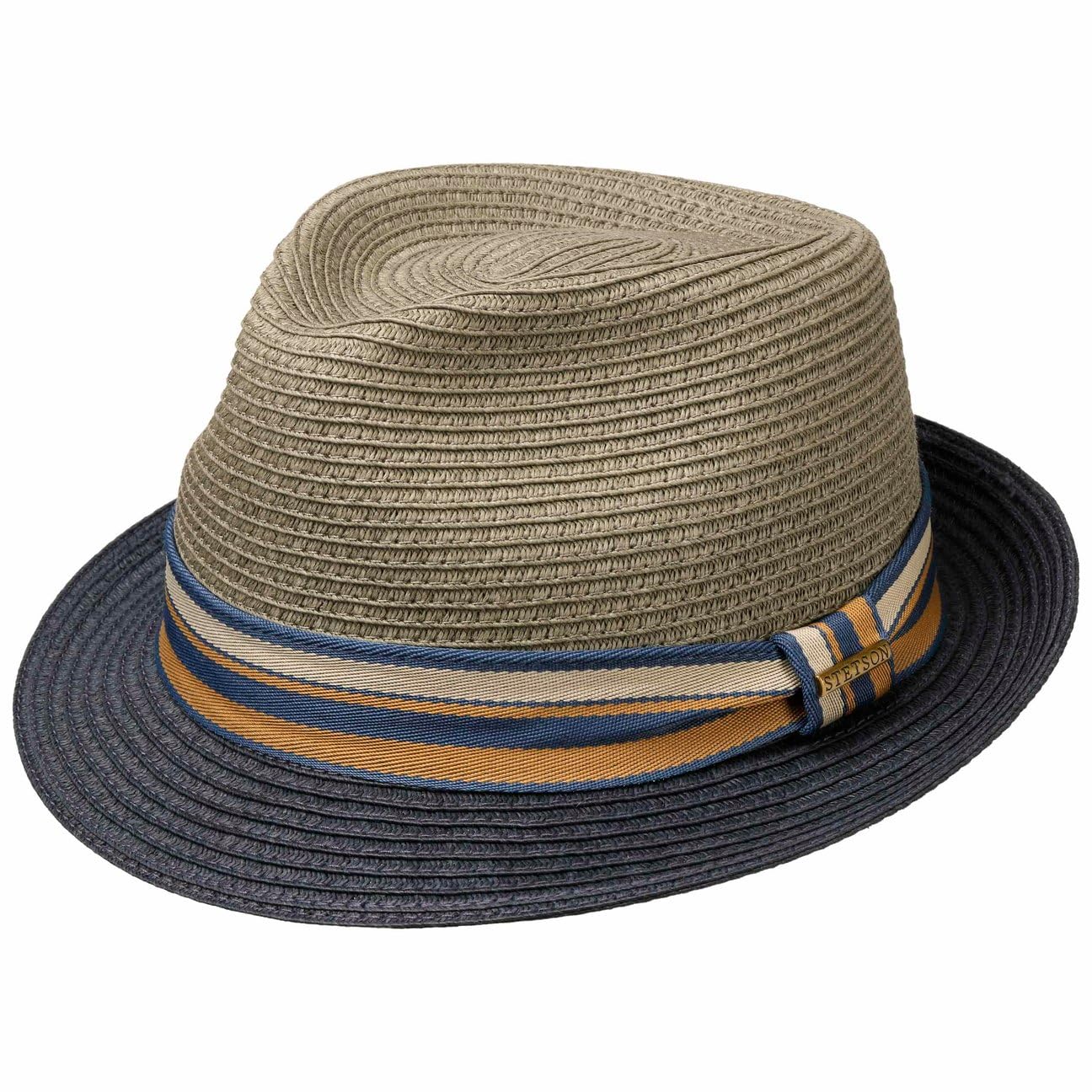 Stetson Licano Toyo Trilby Straw Hat Men UV Protection 40+ Two-Tone Brim Fedora Spring Summer Navy