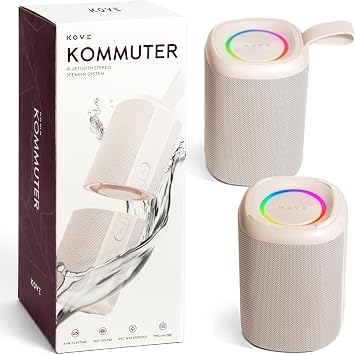KOVE Kommuter Wireless Bluetooth Boombox - Dual Splittable IPX7 Rated Waterproof Bluetooth Speaker with 20W Loud Stereo Sound and Dual 1500mAh Li-ion Battery - Wireless Surround Sound Sand