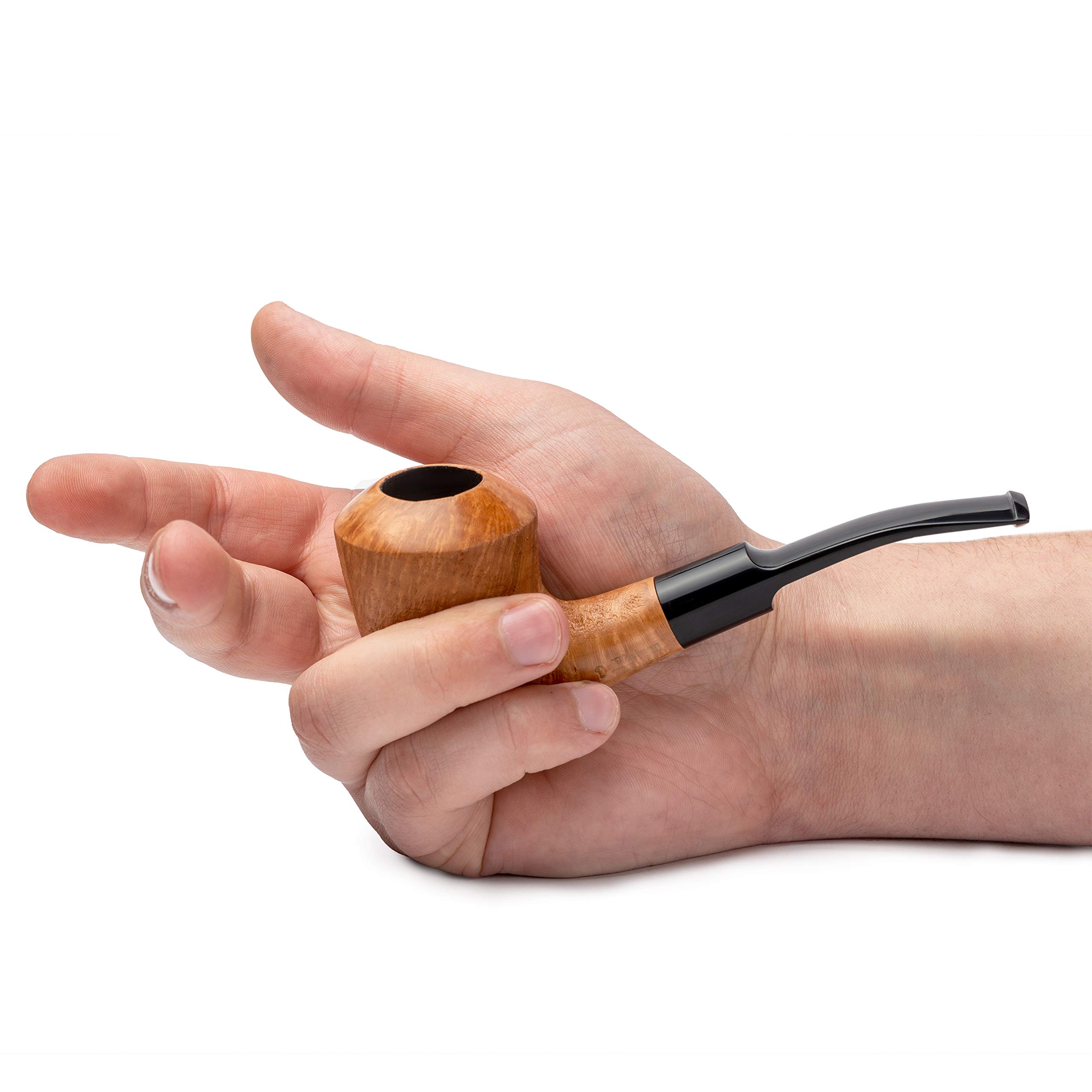 Dr. Watson - Pipa de tabaco, forma clásica de Dublín curvada, hecha a mano de raíz de brezo, compatible con filtro de 9mm (Dorada)