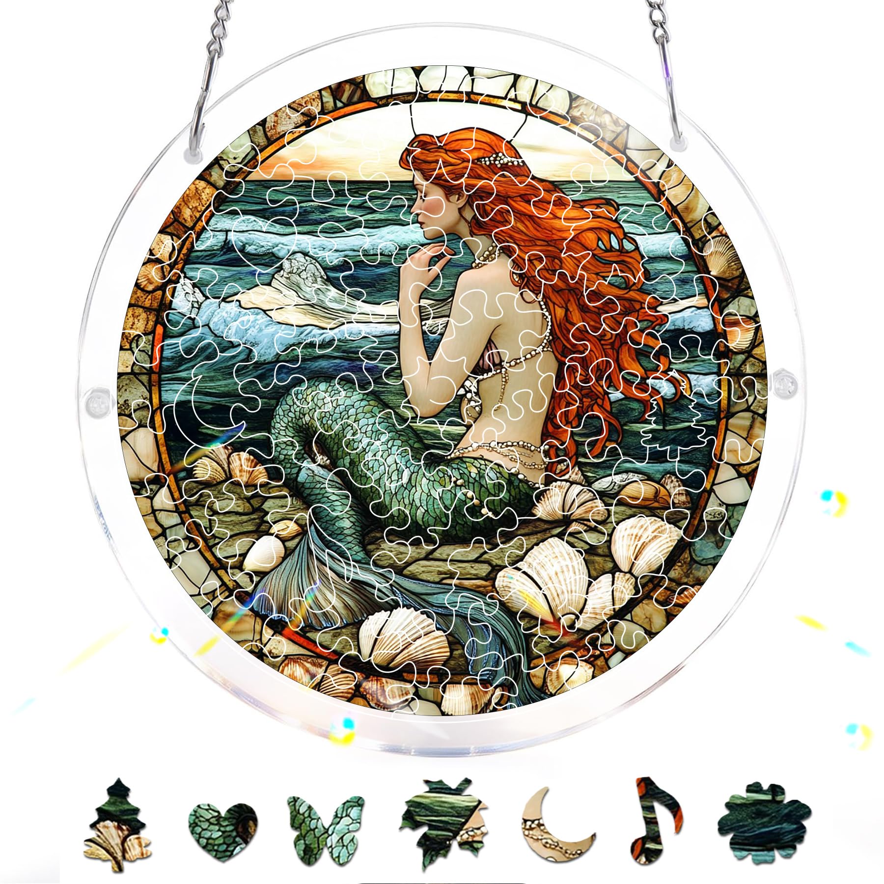 Reofrey Acrylic Puzzle Suncatcher for Adults, 83 Piece Beauty Window Hanging, Stained Glass DIY Jigsaw Puzzle, Double-Sided Acrylic Decor, for Mom, Home Garden Decoration, 7 Inch