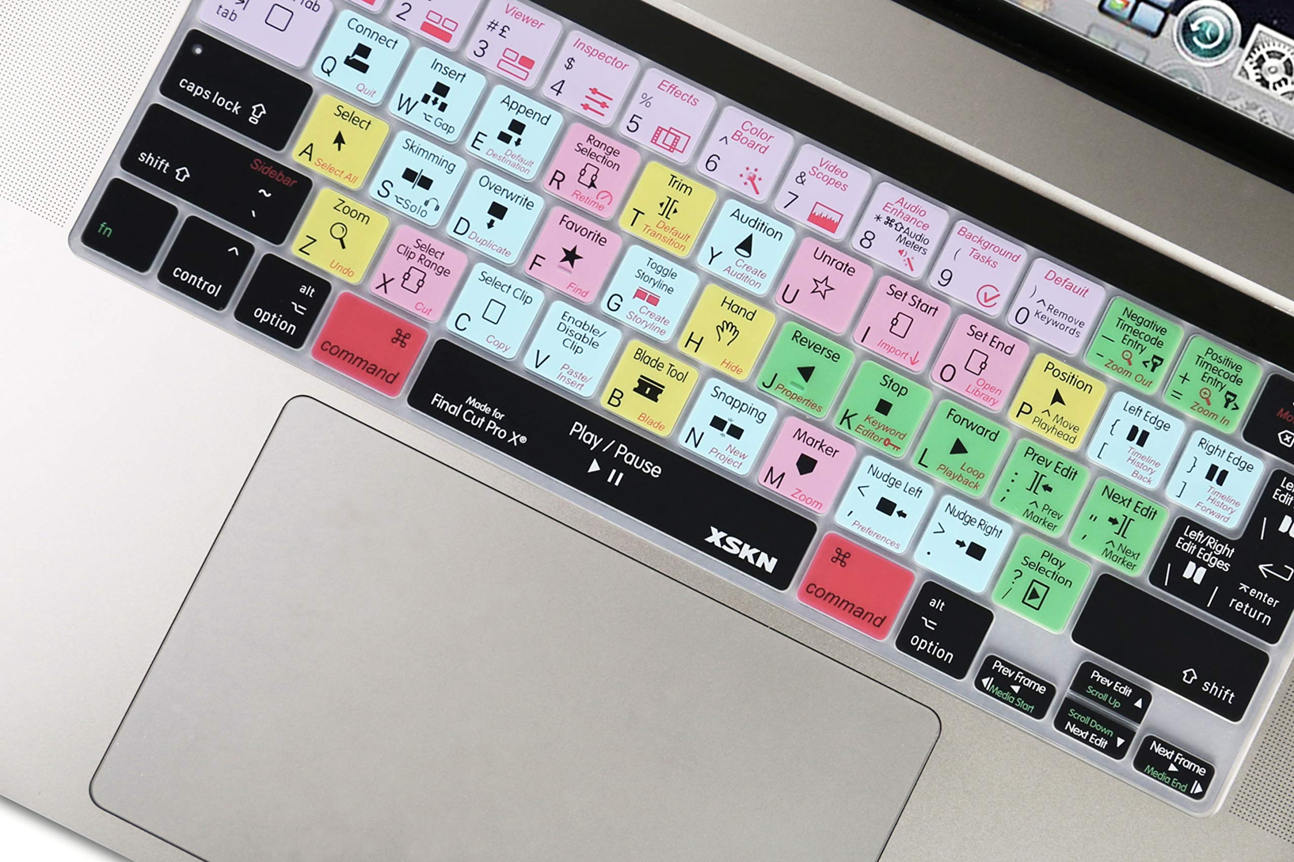 XSKN Final Cut Pro X Silicone Shortcut Keyboard Cover Skin for 2019 MacBook Pro 16 inch A2141 and 2020 MacBook Pro 13.3 inch A2338 M1 A2251 A2289 with Touch Bar & Touch ID US and EU Universal Version