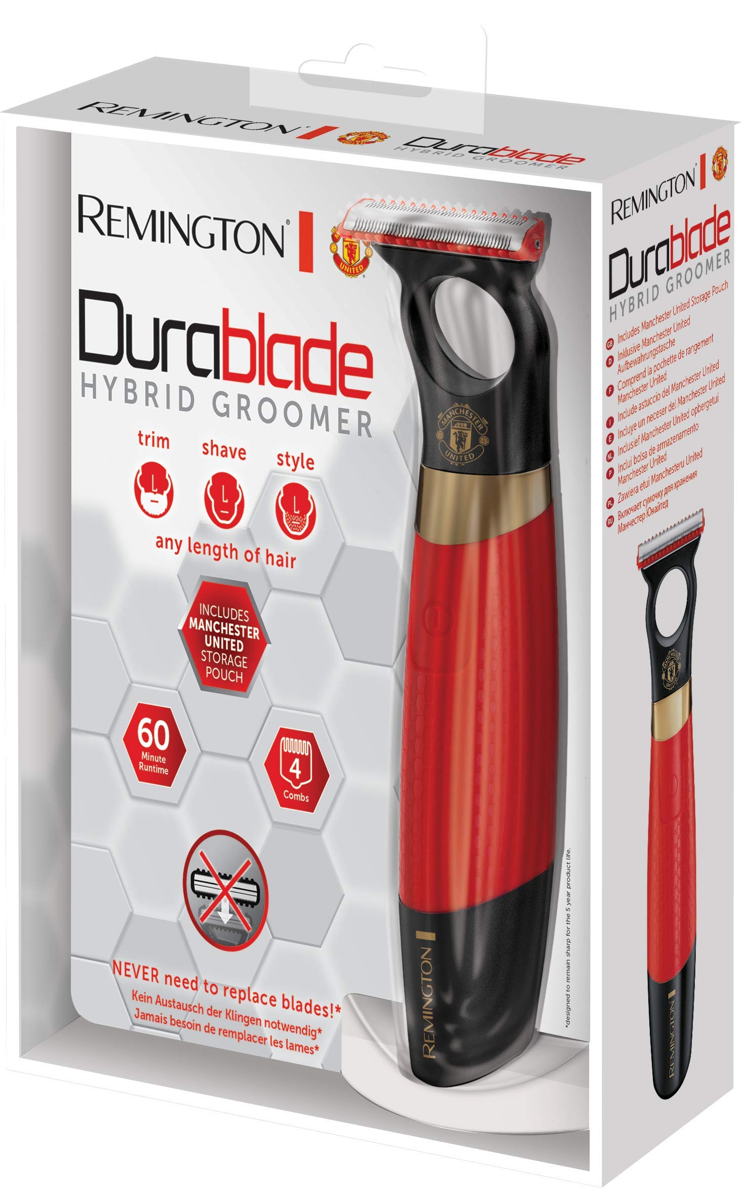 Remington Manchester United Durablade - Rasoio Elettrico Senza Fili, con Custodia, Colore: Nero e Rosso