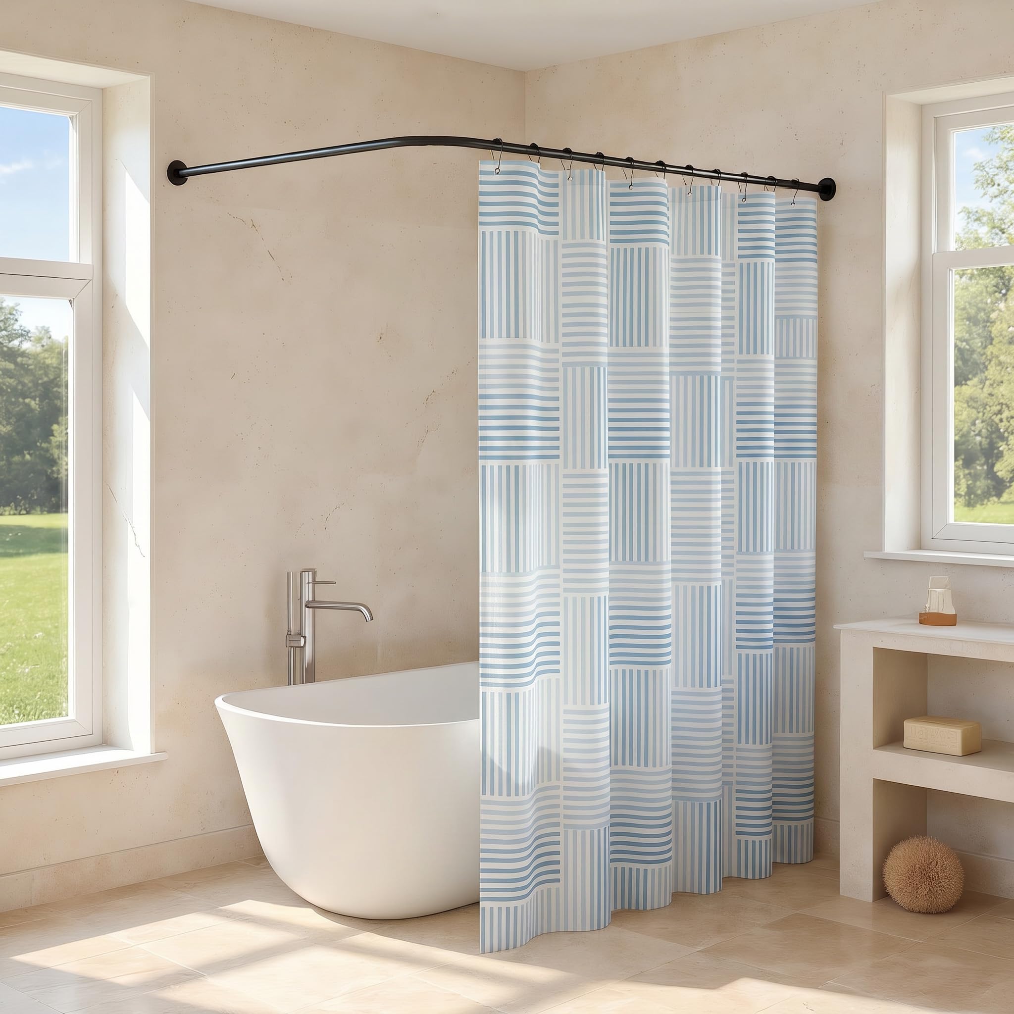 L Shaped Shower Curtain Rail, Adjustable Stainless Steel Corner Shower Curtain Rod, Curved Shower Pole Extendable, For Bathroom, Clothing Store, Private Space, (Size:C 90-130cm x 90-130cm,Color:Black)