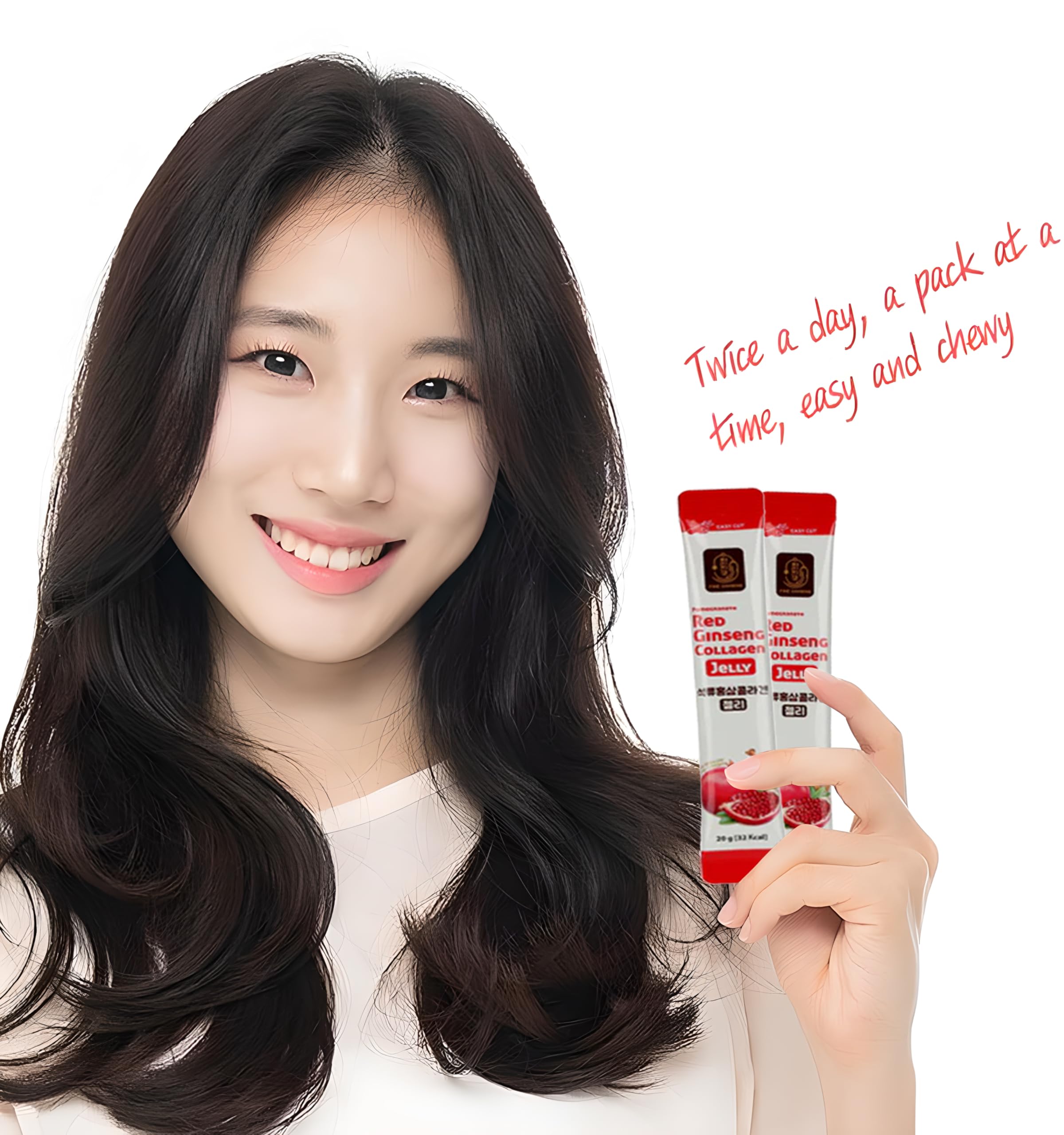 Food Factor Red Ginseng Collagen Jelly Pomegranate 15's - Korean Red Ginseng, French Marine Collagen 1000mg, Turkish Pomegranate & Beetroot Jelly Sticks for Skin, Hair, Nails & Vitality, 300g