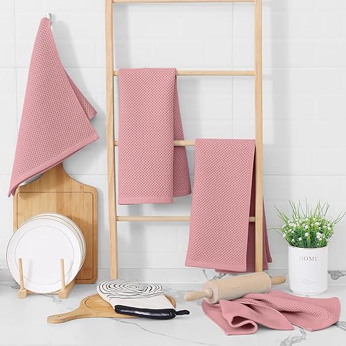 Miniatura 444 de Homaxy Trapo de cocina de 100% algodón, tejido de punto gofre, ultrasuaves, absorbentes, de secado rápido, para limpiar, 13 x 28 pulgadas, paquete