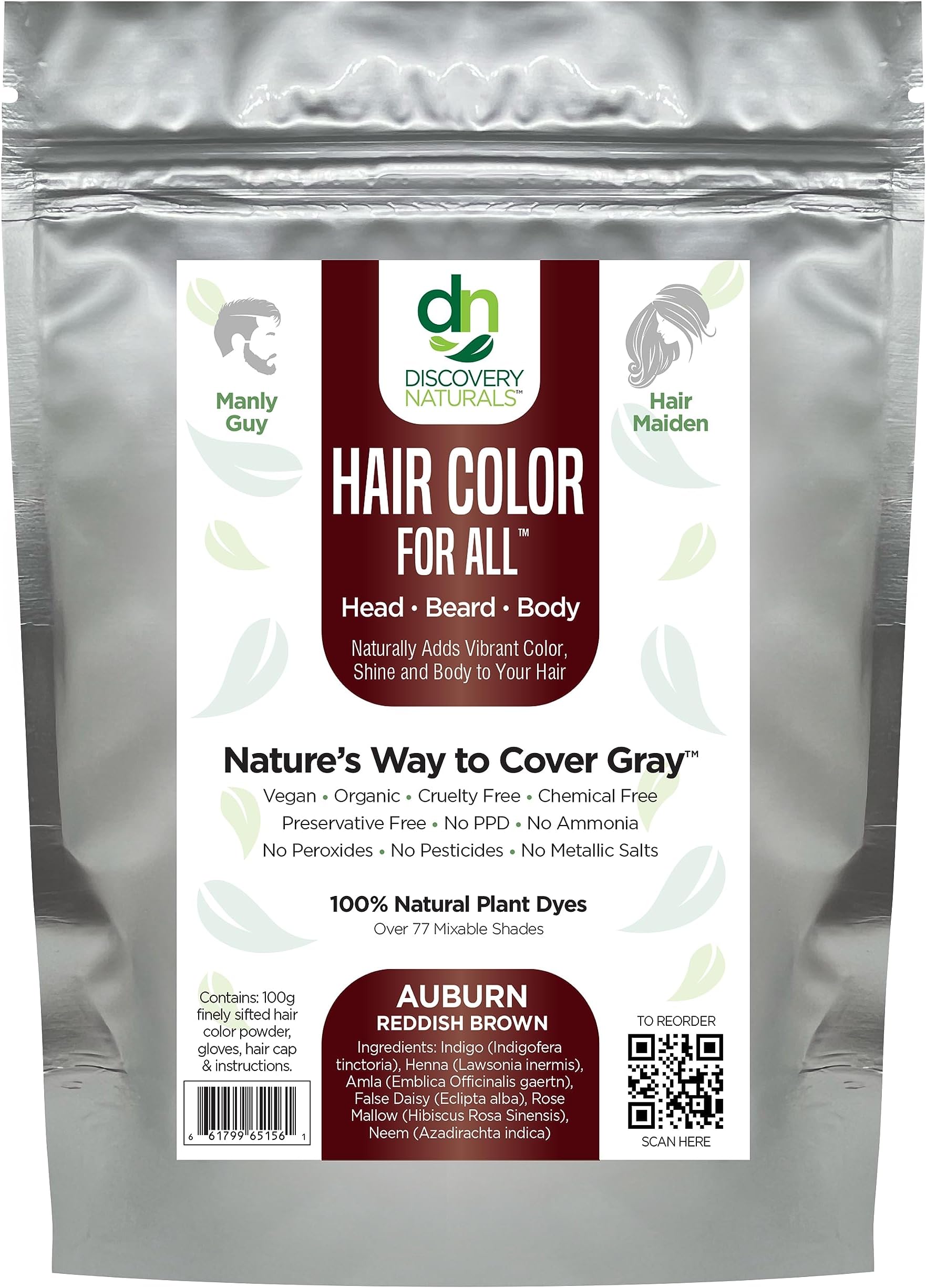 Manly Guy Medium Brown Henna Hair Dye, Beard, & Mustache Color: 100% Natural & Chemical Free