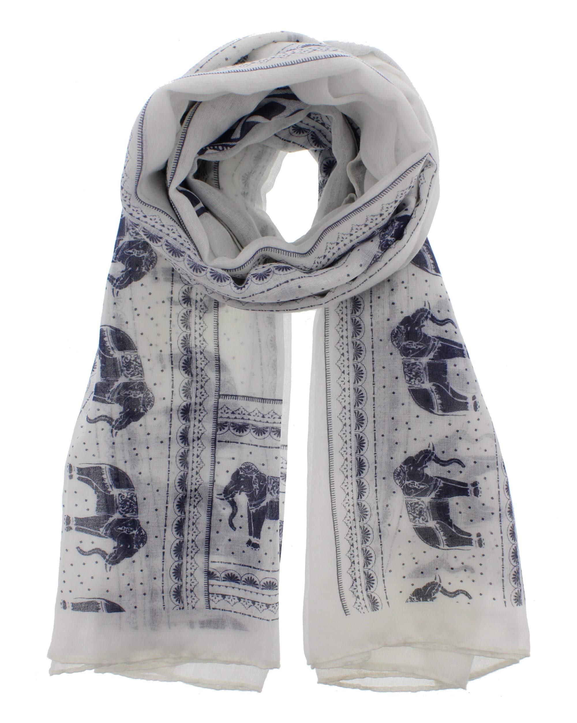 Zac's Alter Ego Women's White Long Lightweight Large Elephant Print Scarf