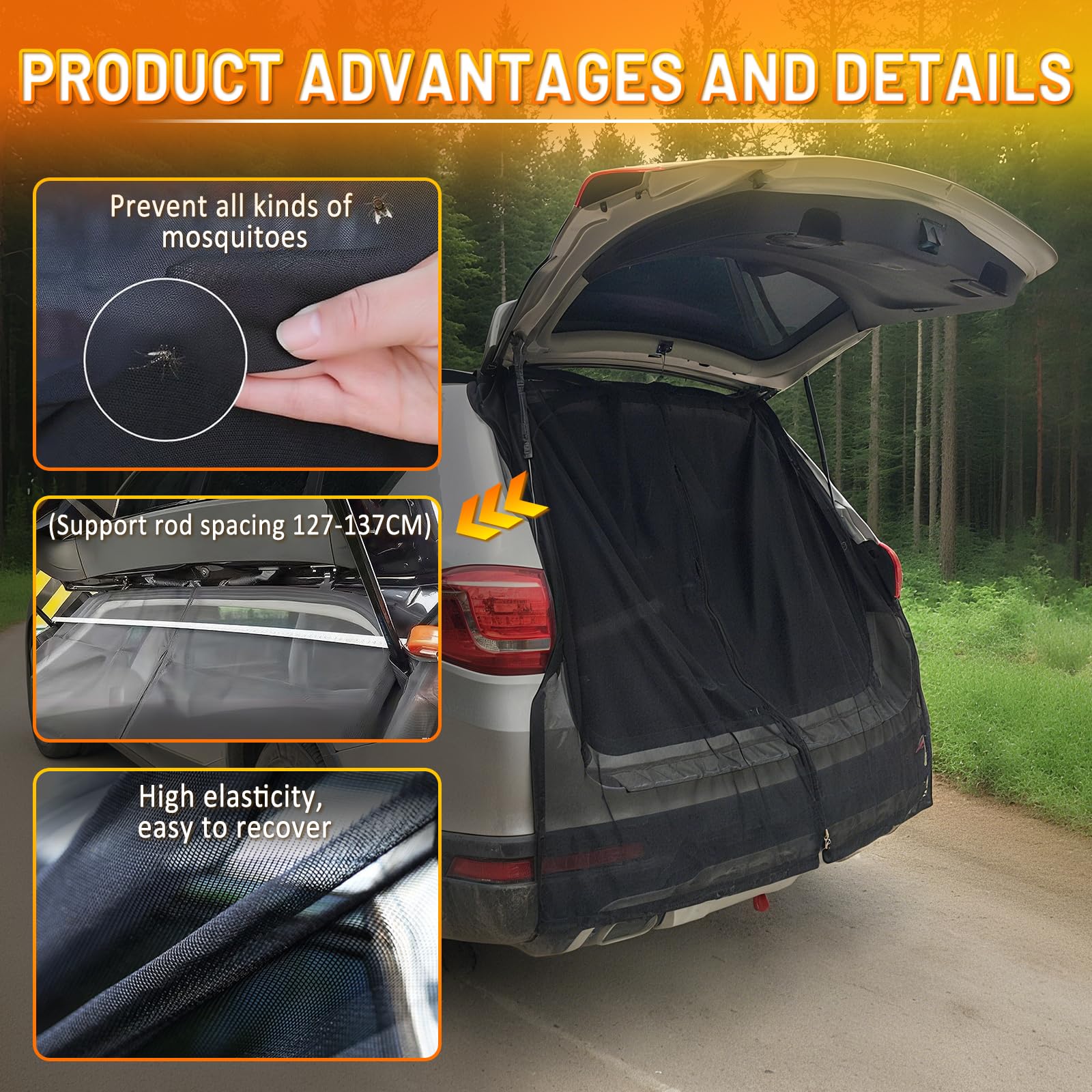 D-Lumina Copertura Per Il Fienile Posteriore Per Porta Bagagliaio,Zanzariera Per Portellone Posteriore,Zanzariera Magnetica In Rete Nera,Per Tetto Camper,Roulotte,Camper Van Camping（170 * 150cm）